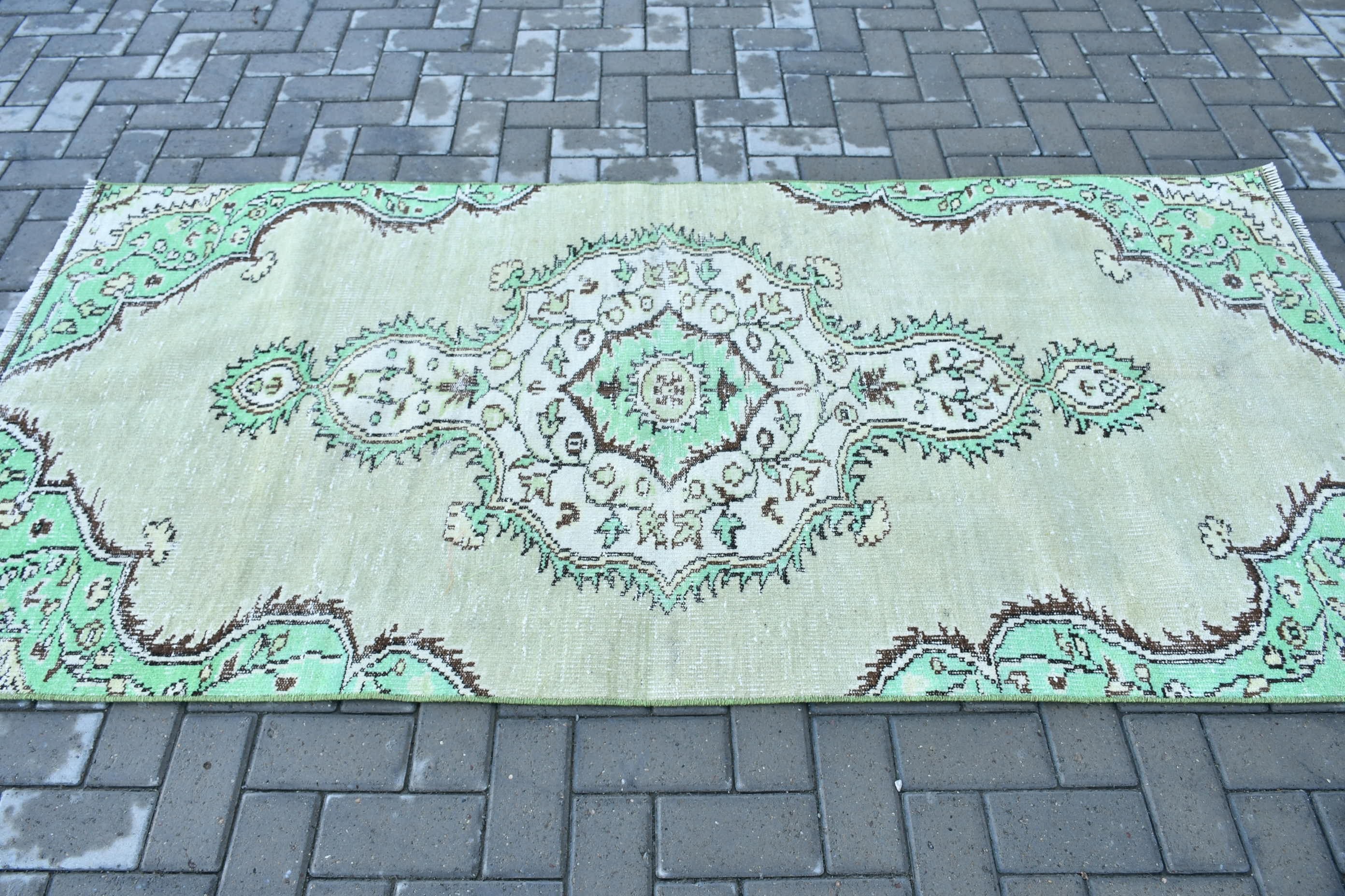 3.6x7.7 ft Area Rug, Rugs for Dining Room, Green Antique Rug, Anatolian Rug, Turkish Rugs, Vintage Rug, Kitchen Rugs, Floor Rug, Cute Rugs
