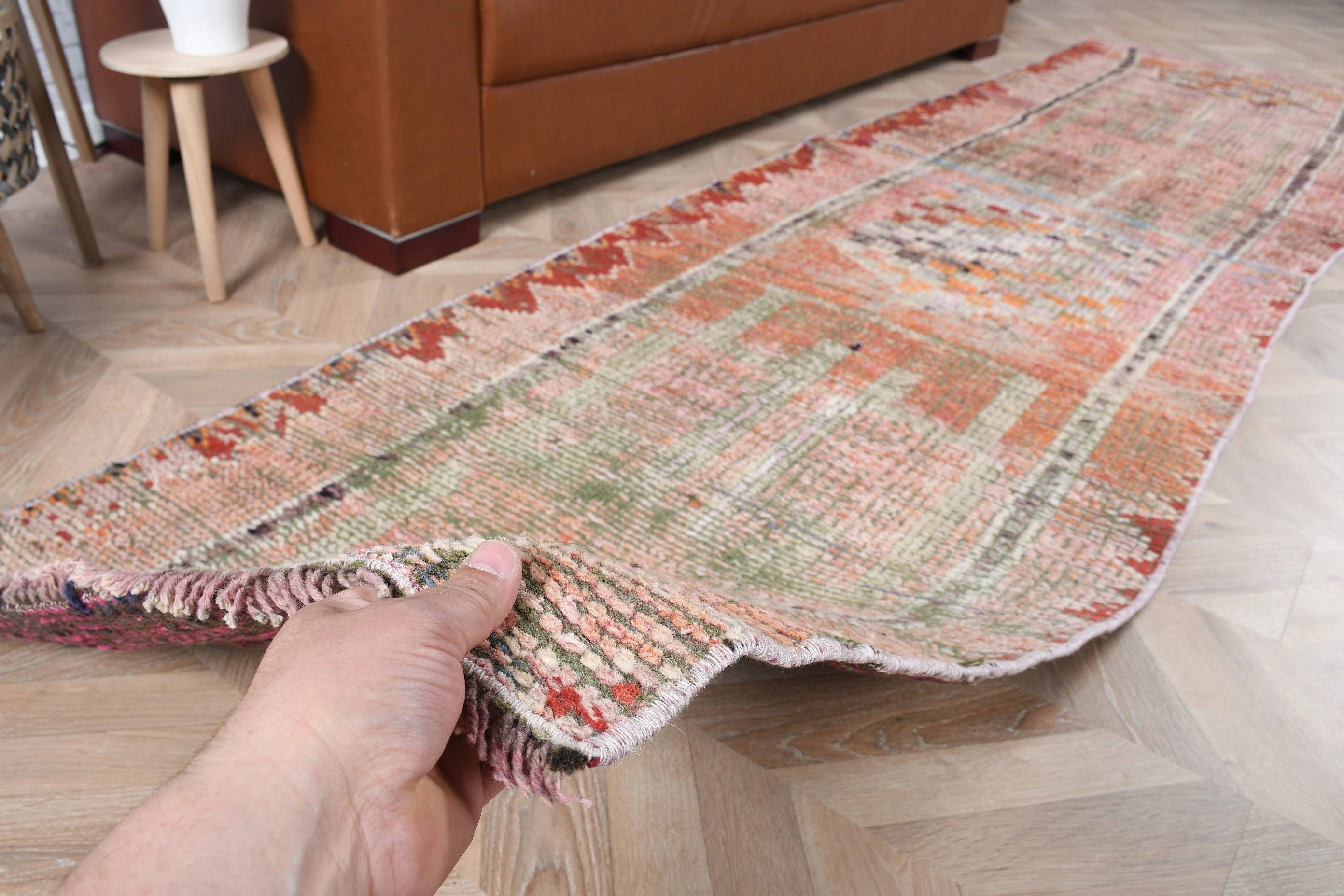 Moroccan Rugs, Pink Cool Rug, 2.7x10.5 ft Runner Rugs, Vintage Rug, Kitchen Rug, Turkish Rug, Stair Rug, Rugs for Stair, Bohemian Rugs