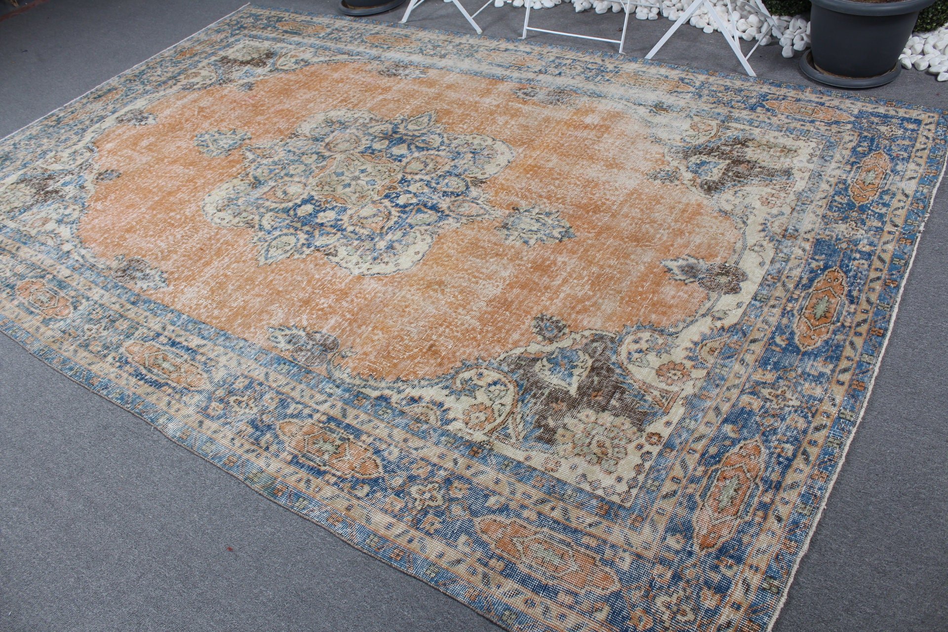 6.9x10.7 ft Oversize Rug, Turkish Rug, Salon Rugs, Vintage Rug, Oriental Rug, Saloon Rug, Floor Rugs, Home Decor Rug, Orange Home Decor Rug