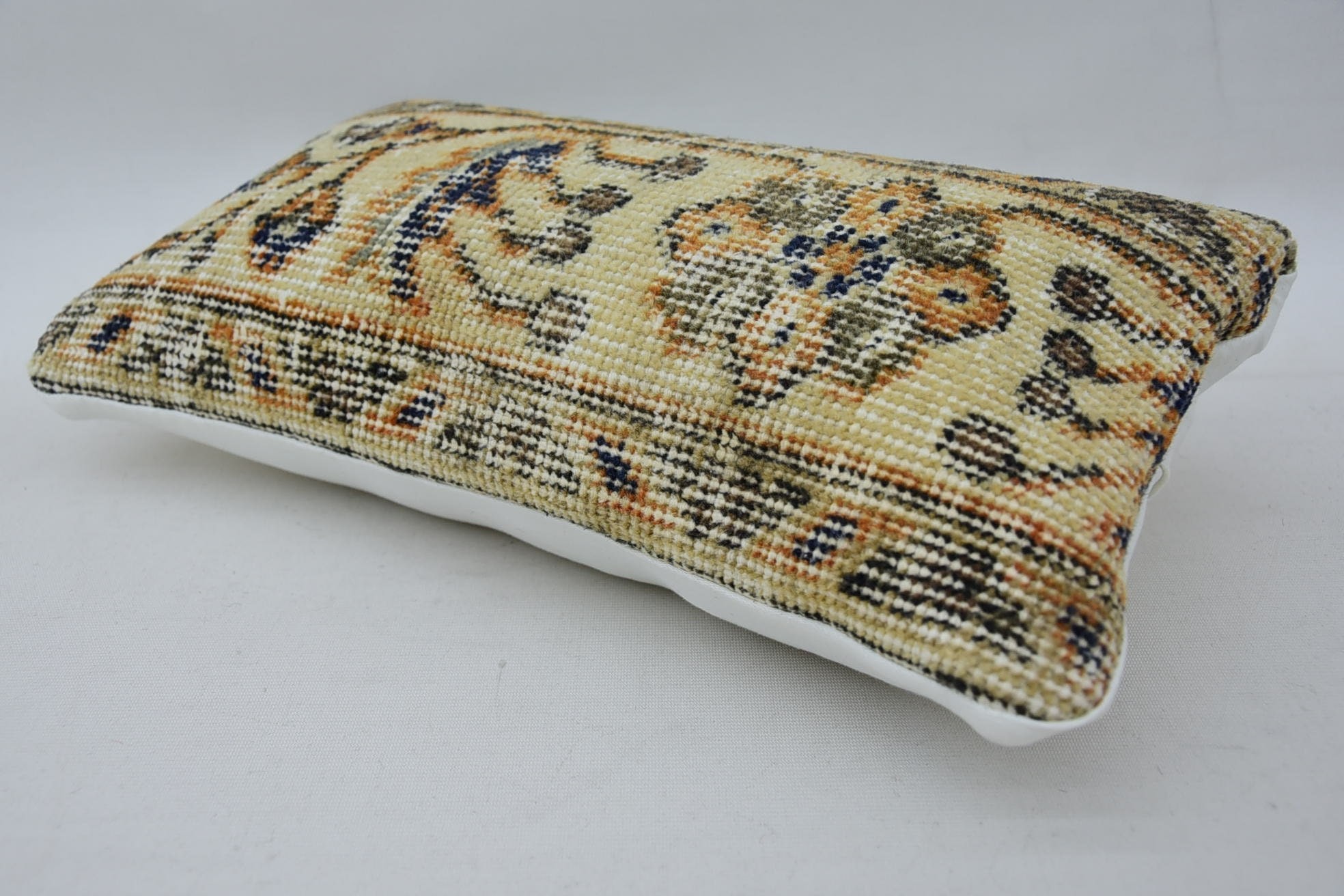 Chair Pillow, Turkish Bench Pillow, Boho Pillow Sham Cover, Kilim Cushion Sham, 8"x16" Beige Pillow Cover, Turkish Kilim Pillow