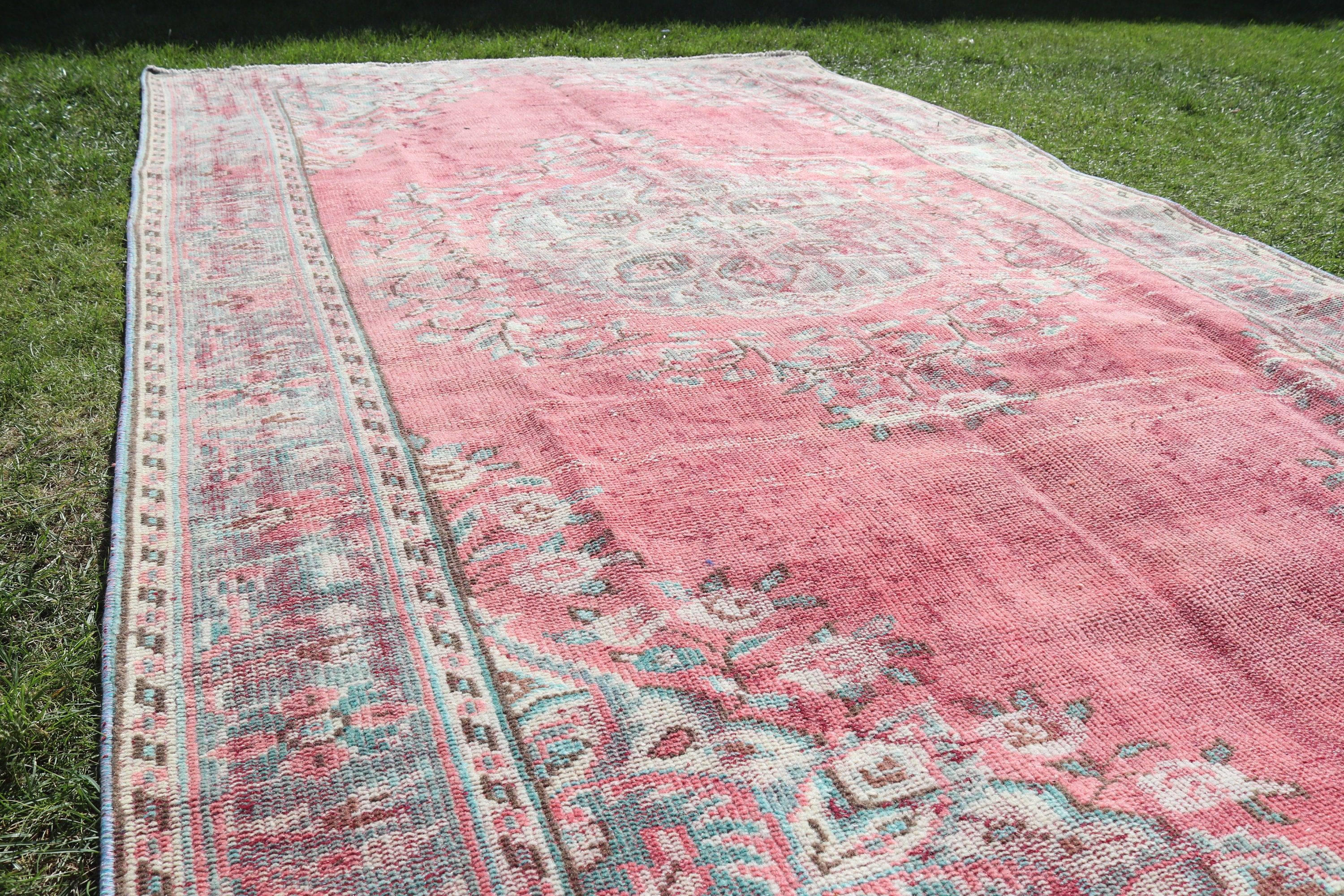 Büyük Oushak Halı, Vintage Halı, Oturma Odası Halısı, Salon Halıları, Türk Halısı, Yün Halılar, 5.9x9.6 ft Büyük Halılar, Boho Halılar, Pembe Boho Halılar