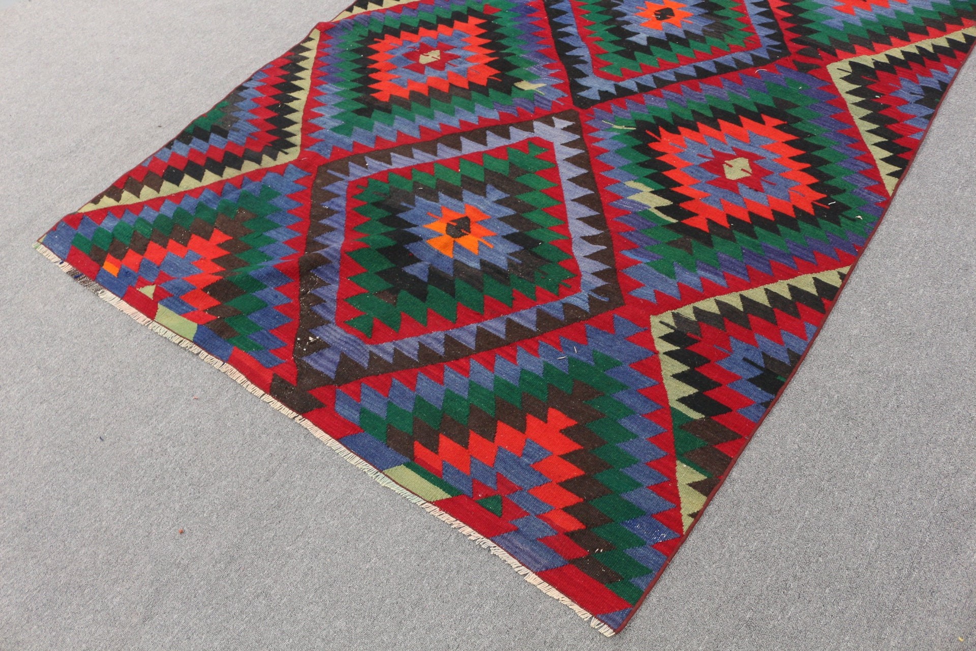 Yemek Odası Halıları, Mutfak Halıları, Yatak Odası Halıları, Kilim, Gökkuşağı Oushak Halısı, 5.1x10.1 ft Büyük Halı, Antika Halı, Türk Halısı, Vintage Halı