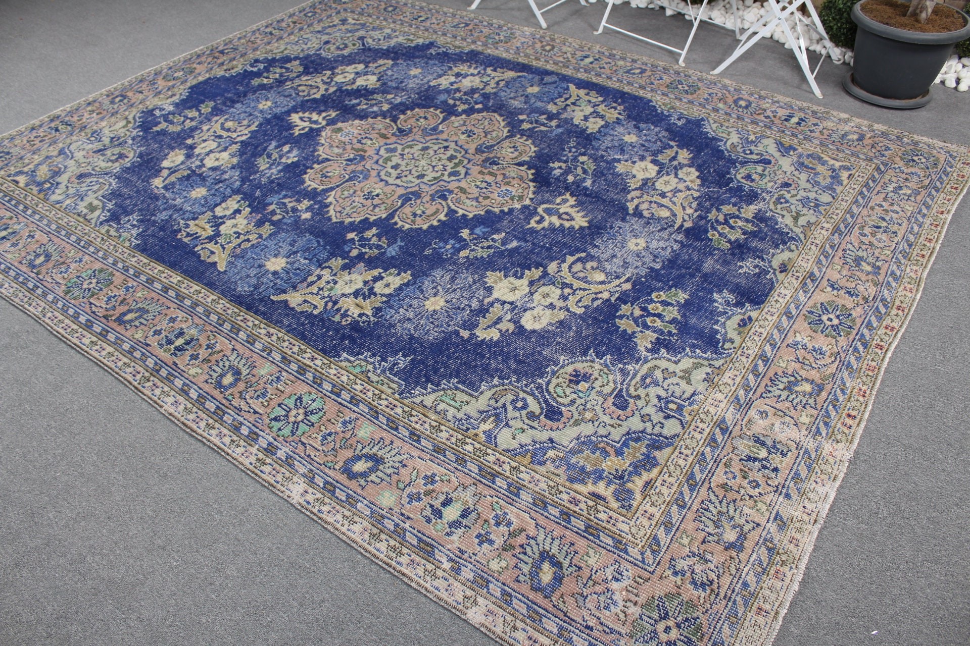 7.8x9.5 ft Oversize Rug, Living Room Rug, Turkish Rug, Vintage Rug, Old Rug, Blue Oriental Rugs, Oushak Rugs, Home Decor Rugs, Saloon Rug