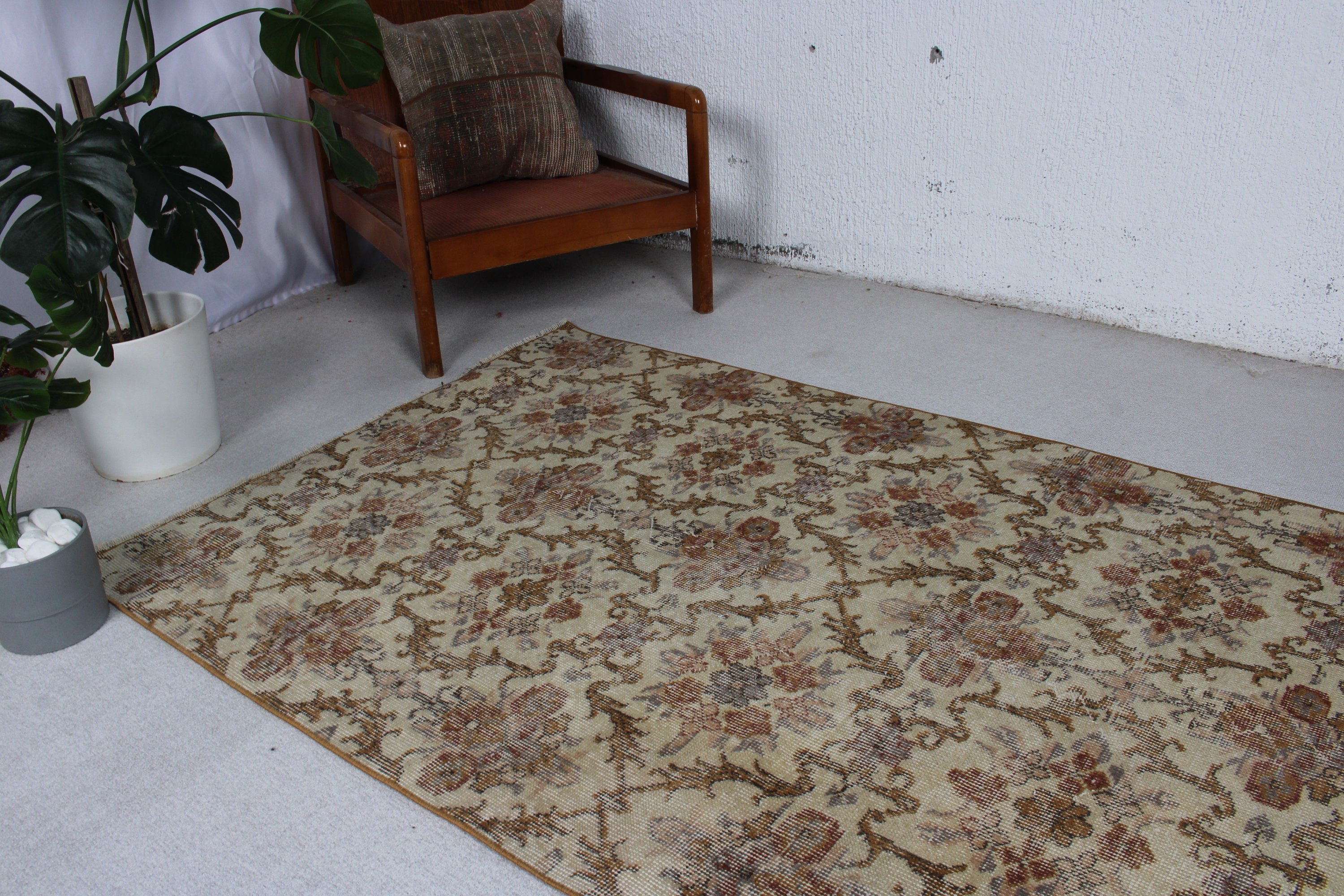 Turkish Rug, 3.9x6.6 ft Area Rugs, Rugs for Kitchen, Vintage Rug, Vintage Area Rugs, Oriental Rugs, Beige Oriental Rugs