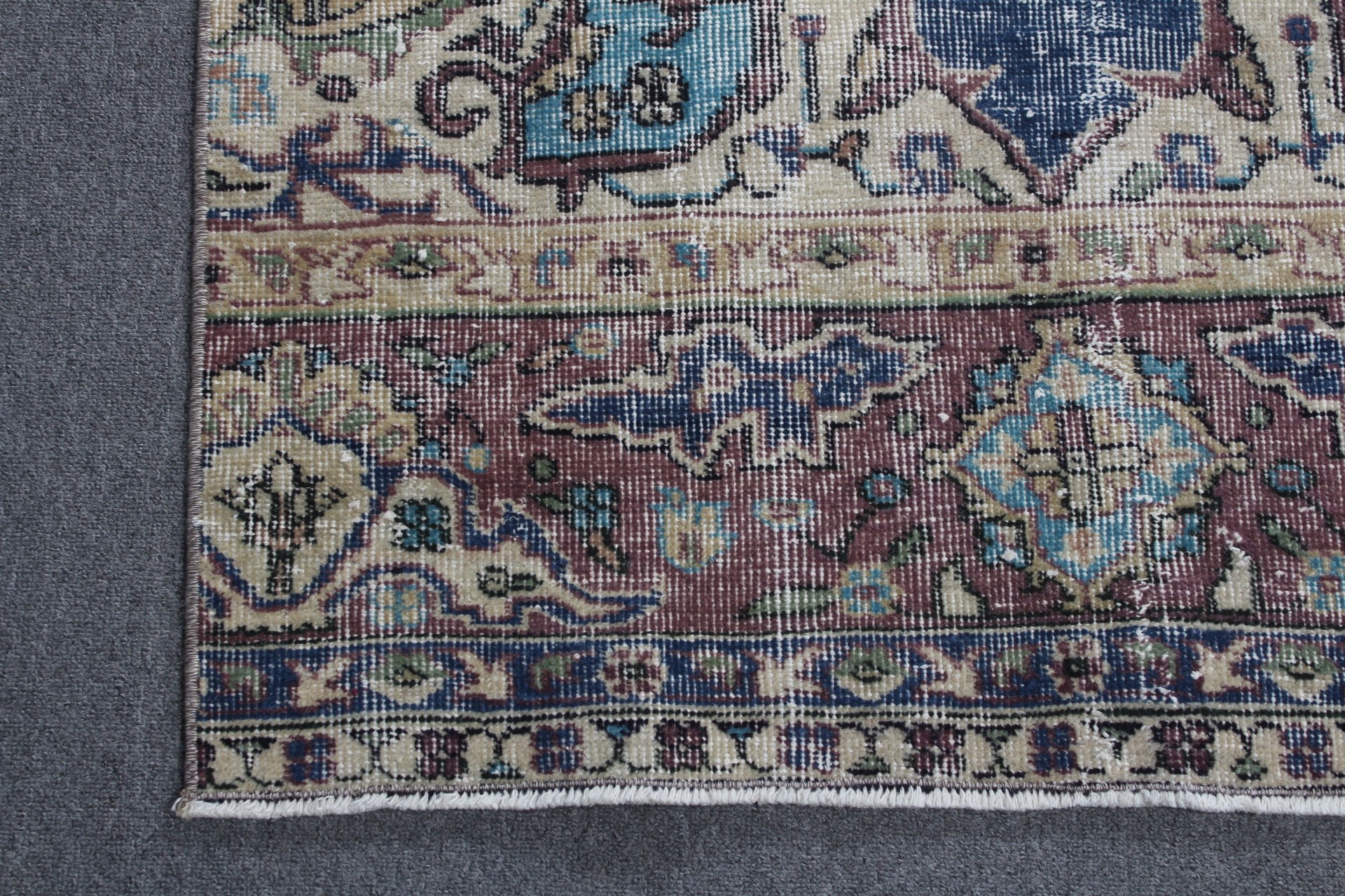 Mavi Antika Halı, Vintage Halılar, Oushak Halısı, Koridor Halıları, Oryantal Halı, Merdiven Halısı, Türk Halısı, Koridor Halıları, 3x9.6 ft Yolluk Halıları