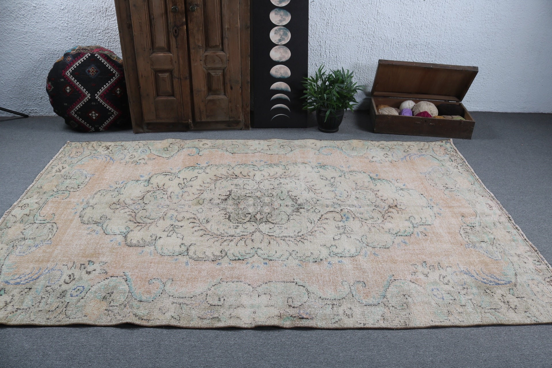 Turuncu Ev Dekor Halıları, El Dokuma Halı, Vintage Halı, Türk Halısı, Açıklama Halısı, Büyük Boho Halıları, 5.6x8.9 ft Büyük Halı, Oturma Odası Halıları