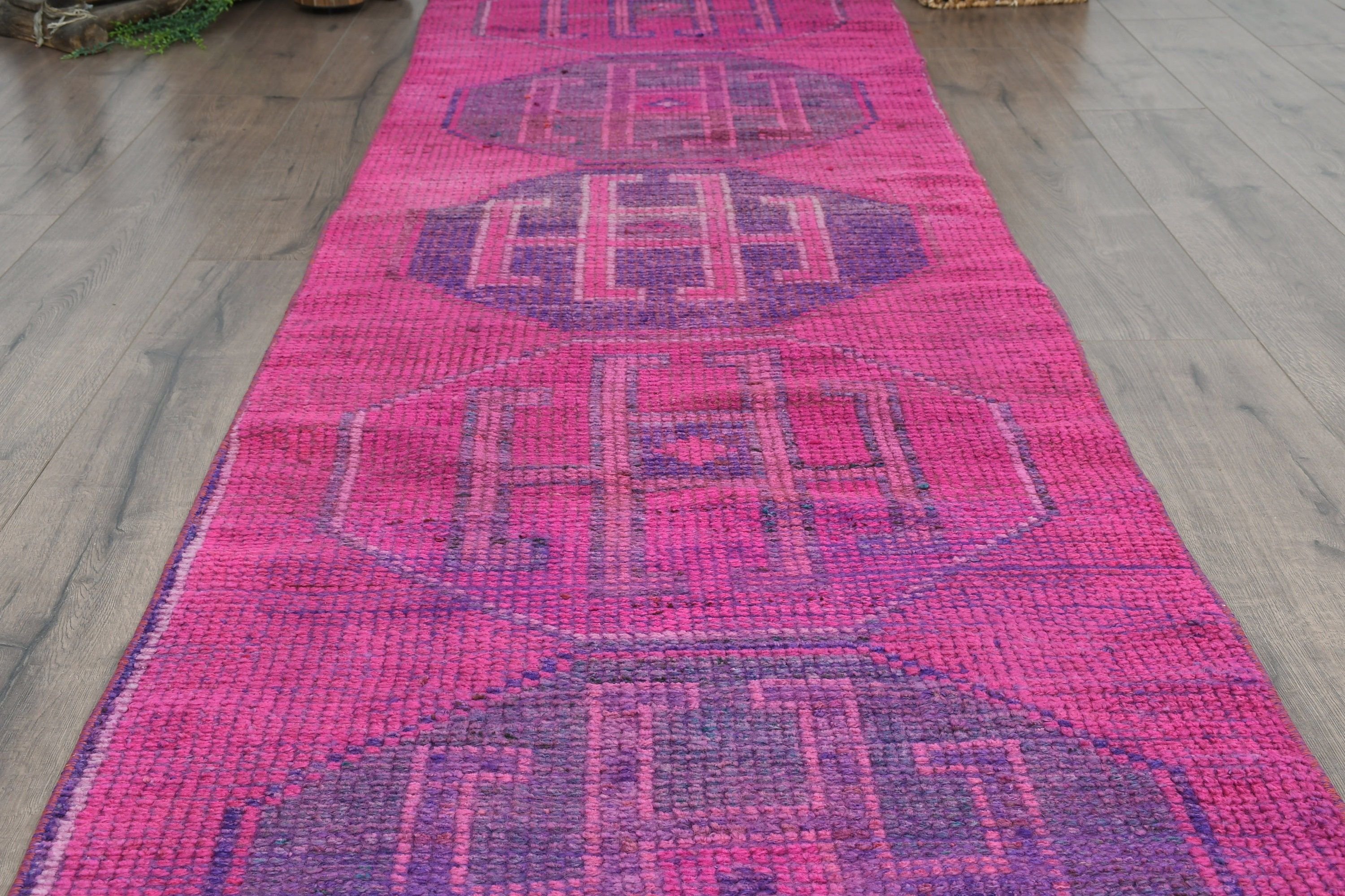 Turkish Rugs, Stair Rugs, Hallway Rug, Rugs for Stair, 2.6x9.2 ft Runner Rug, Bedroom Rug, Pink Wool Rug, Vintage Rugs