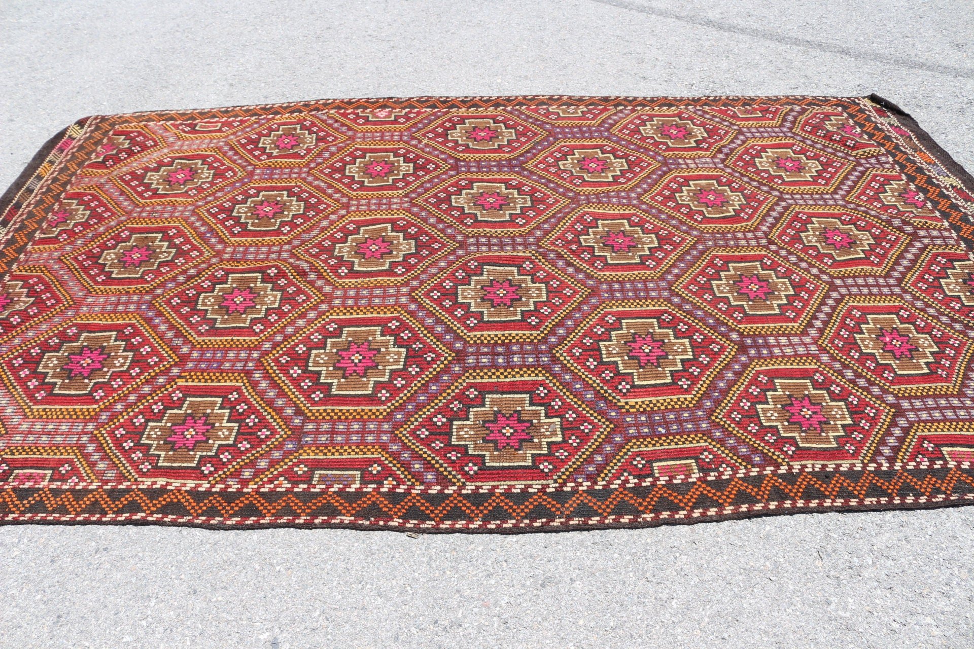 Retro Rug, Kitchen Rugs, 5.7x10.1 ft Large Rugs, Floor Rug, Salon Rugs, Kilim, Turkish Rugs, Brown Moroccan Rugs, Vintage Rug, Bedroom Rug