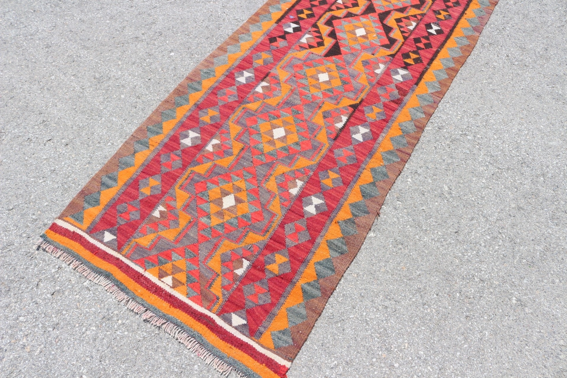 Kitchen Rugs, Floor Rug, Art Rug, Vintage Rug, Orange Floor Rug, Turkish Rug, Rugs for Runner, 2.7x9.3 ft Runner Rug, Ethnic Rug, Stair Rug