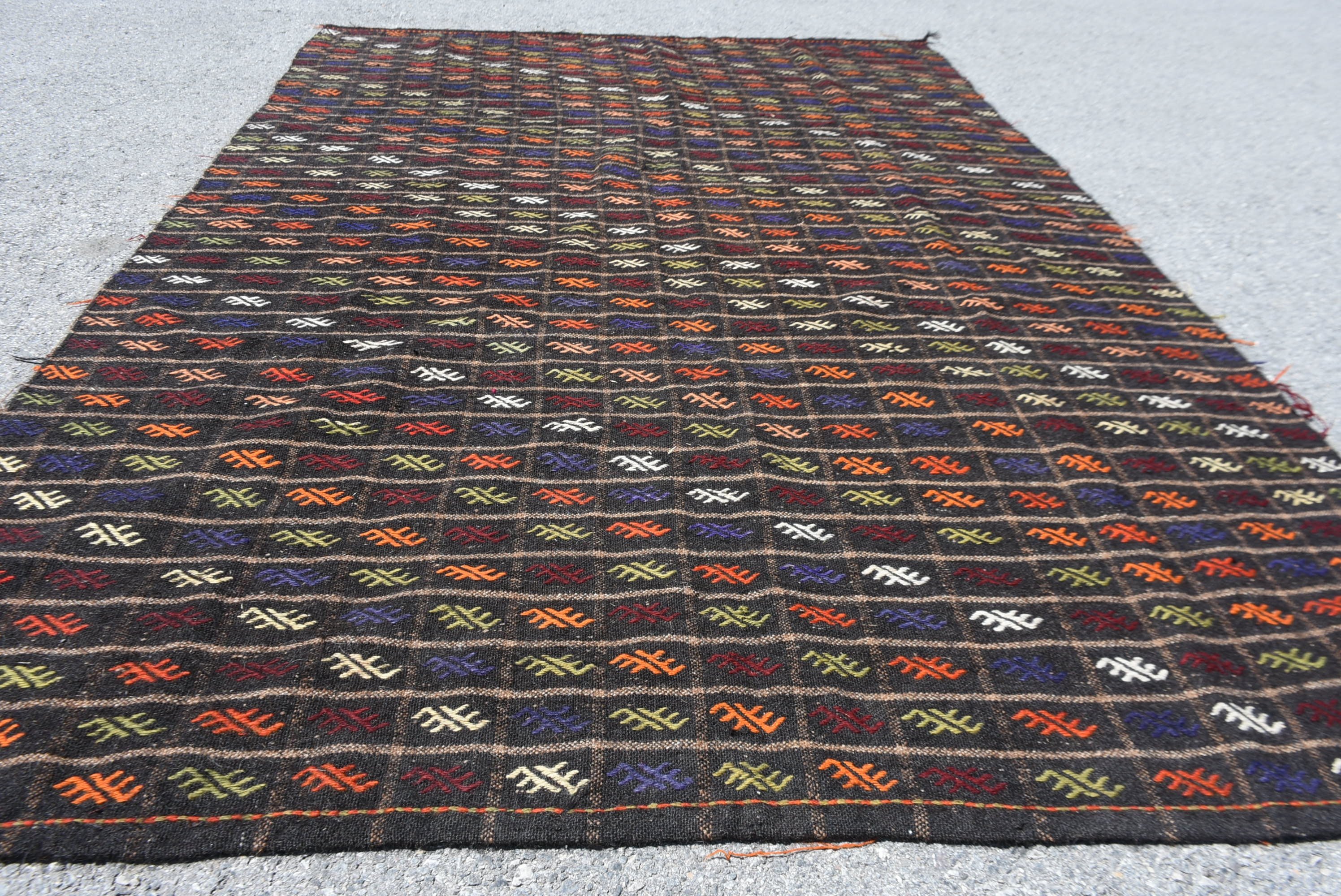 6.4x9.6 ft Büyük Halılar, Salon Halısı, Oturma Odası Halısı, Siyah Yer Halısı, Vintage Halılar, Sanat Halıları, Türk Halıları, Kilim, Ev Dekor Halısı, Yün Halı