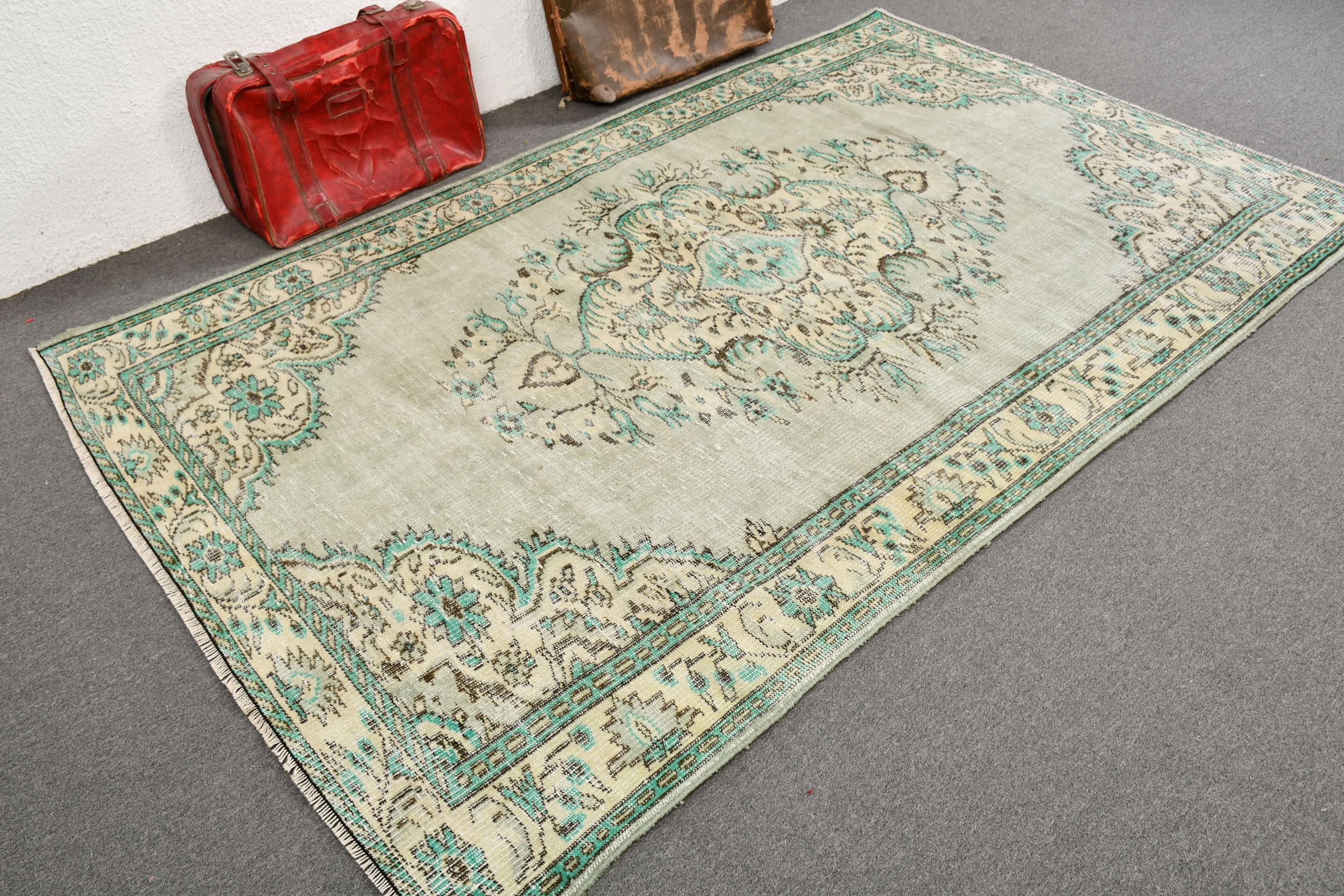 Kitchen Rug, Bedroom Rugs, Turkish Rug, Vintage Rug, Antique Rug, 5.7x8.9 ft Large Rugs, Green Antique Rug, Living Room Rug, Turkey Rugs