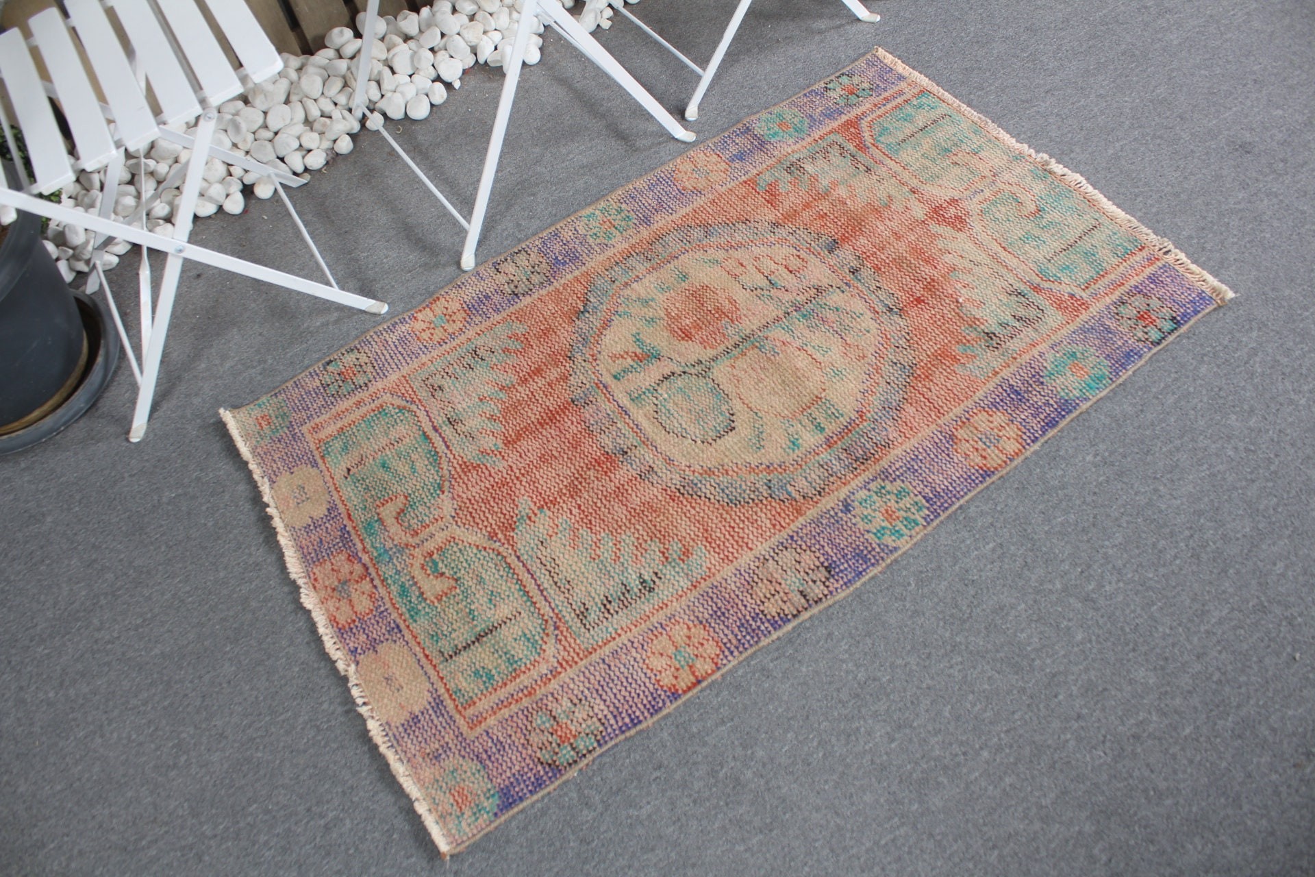 Oushak Rug, 2.5x4.2 ft Small Rug, Vintage Rugs, Turkish Rug, Orange Wool Rug, Oriental Rug, Wall Hanging Rug, Bath Rug, Rugs for Car Mat