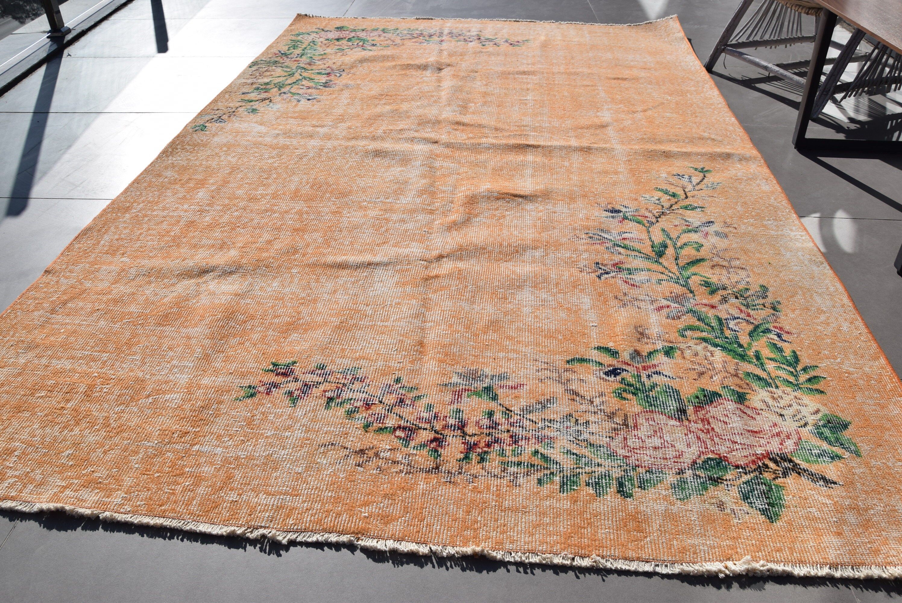 Rugs for Salon, Turkish Rugs, Oushak Rug, Bedroom Rug, Dining Room Rug, 5.7x9 ft Large Rug, Vintage Rug, Orange Kitchen Rugs, Kitchen Rug