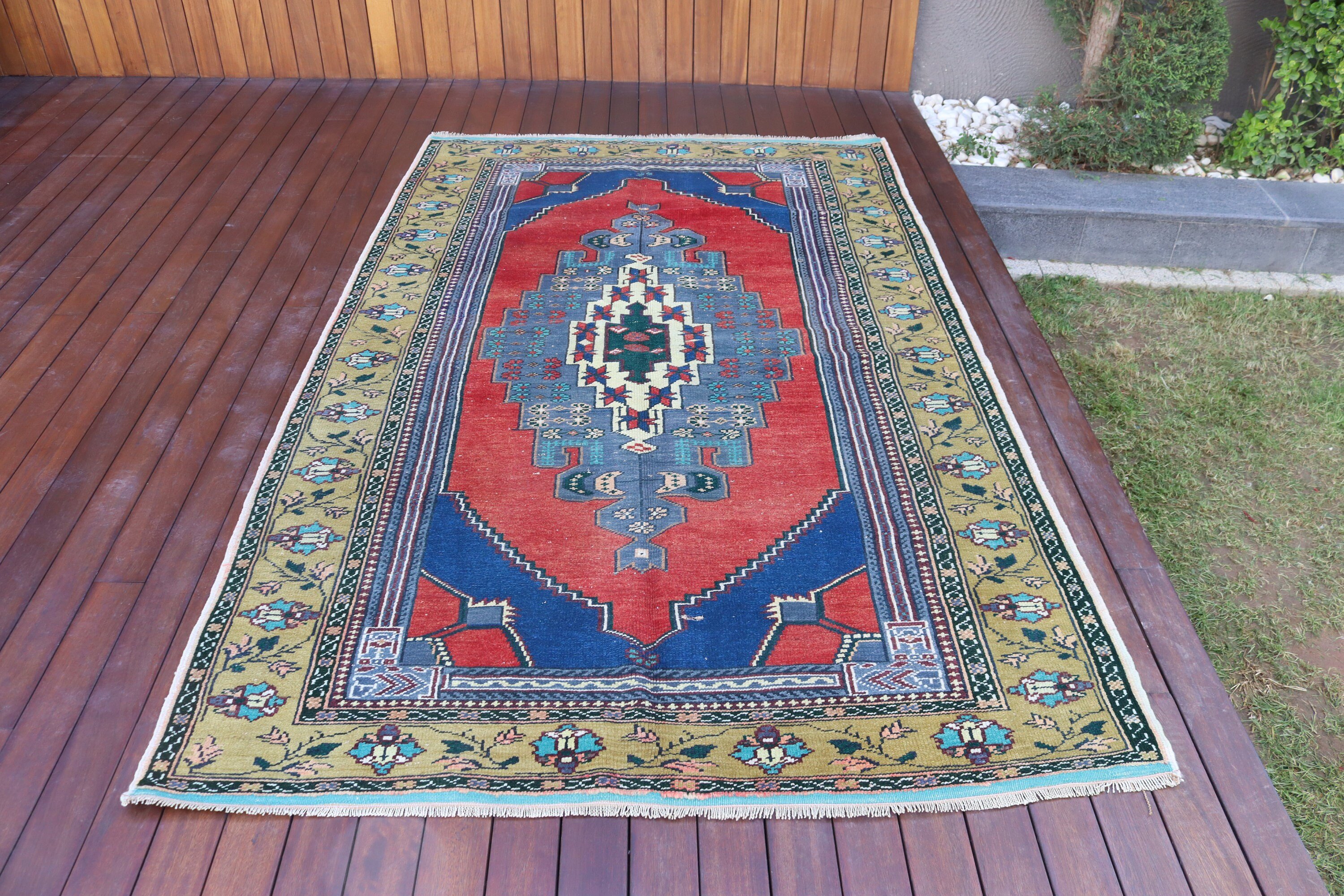 Lüks Halılar, Yemek Odası Halısı, Türk Halısı, 5x7,8 ft Alan Halıları, Kırmızı El Dokuma Halılar, Oturma Odası Halıları, Vintage Halı