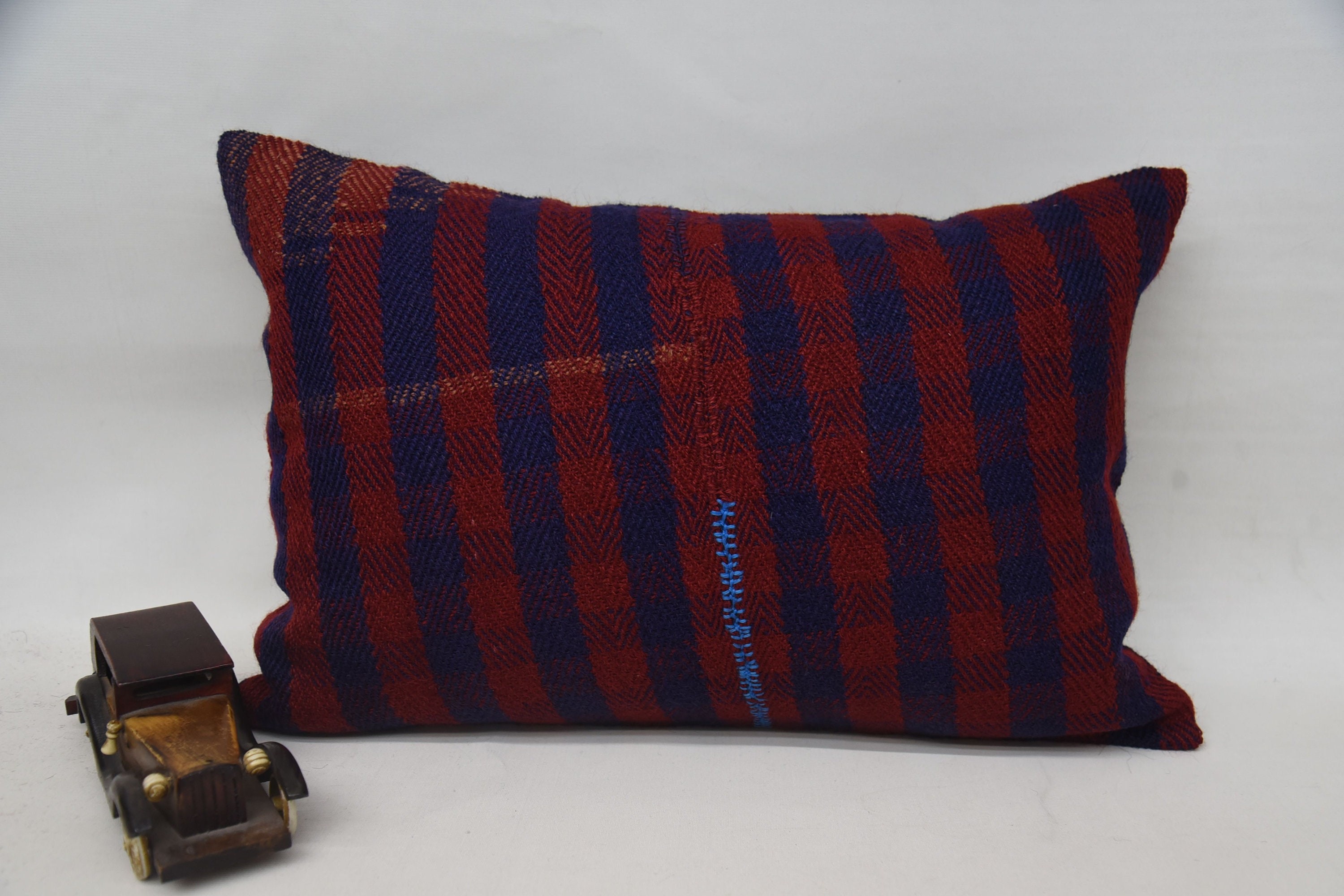 Floor Cushion, 16"x24" Blue Pillow Sham, Authentic Cushion, Turkish Pillow, Interior Designer Pillow, Ethnical Kilim Rug Pillow