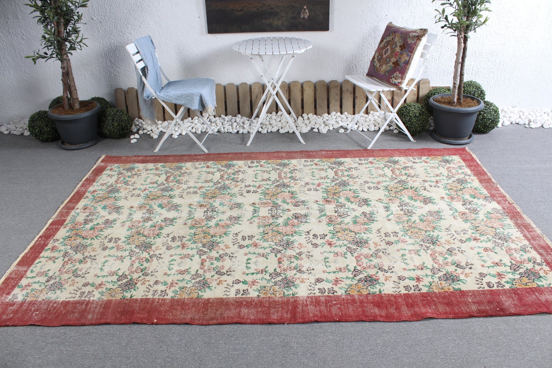 Türk Halıları, Vintage Halı, Yün Halı, Çocuk Odası Halıları, Bej Yer Halıları, Organik Halı, 5.6x6.8 ft Alan Halısı, Oturma Odası Halısı, Oushak Halısı