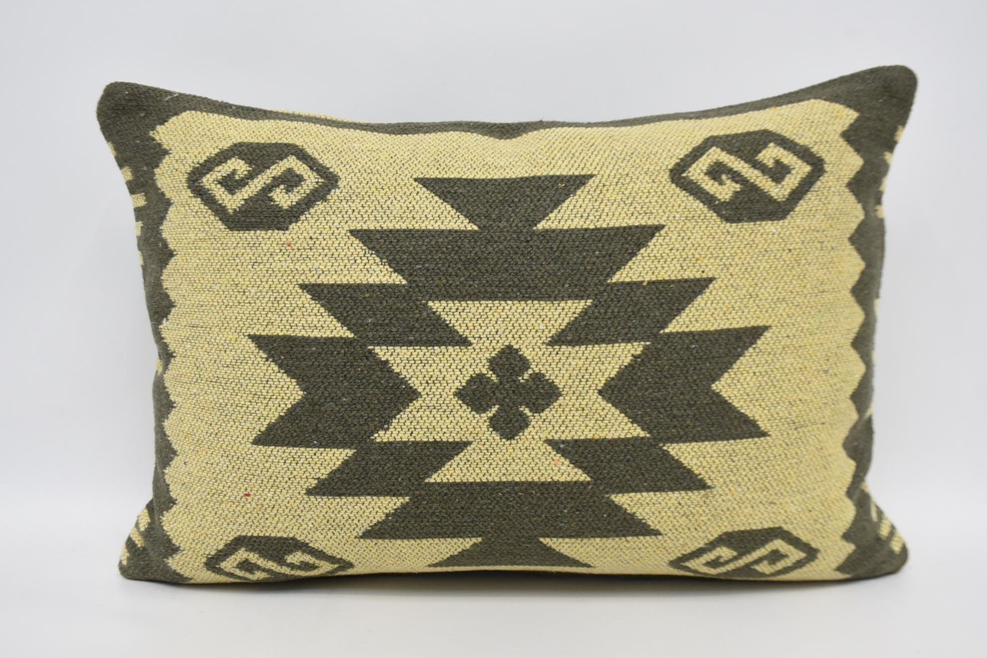 Square Throw Pillow Cover, 16"x24" Yellow Pillow Case, Antique Pillows, Vintage Pillow, Seat Pillow Sham, Handmade Kilim Cushion