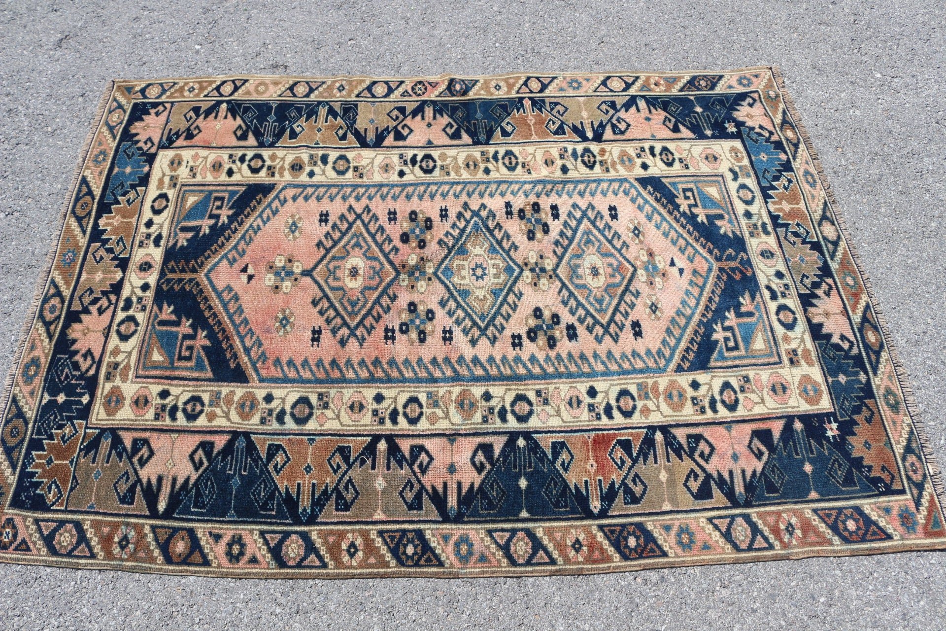 Türk Halısı, Pembe Oushak Halıları, Mutfak Halısı, Giriş Halıları, Ev Dekorasyonu Halıları, Yün Halısı, Vintage Halı, 4x5.5 ft Accent Halısı, Yatak Odası Halısı