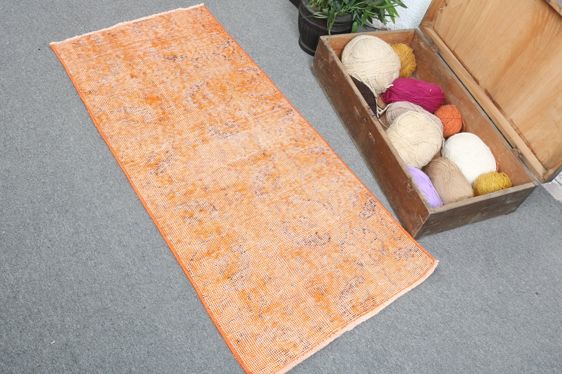 Turkish Rugs, Orange Boho Rug, Vintage Rugs, Cool Rugs, Small Boho Rugs, Rugs for Kitchen, 1.9x4.3 ft Small Rug, Bath Rugs, Handwoven Rug