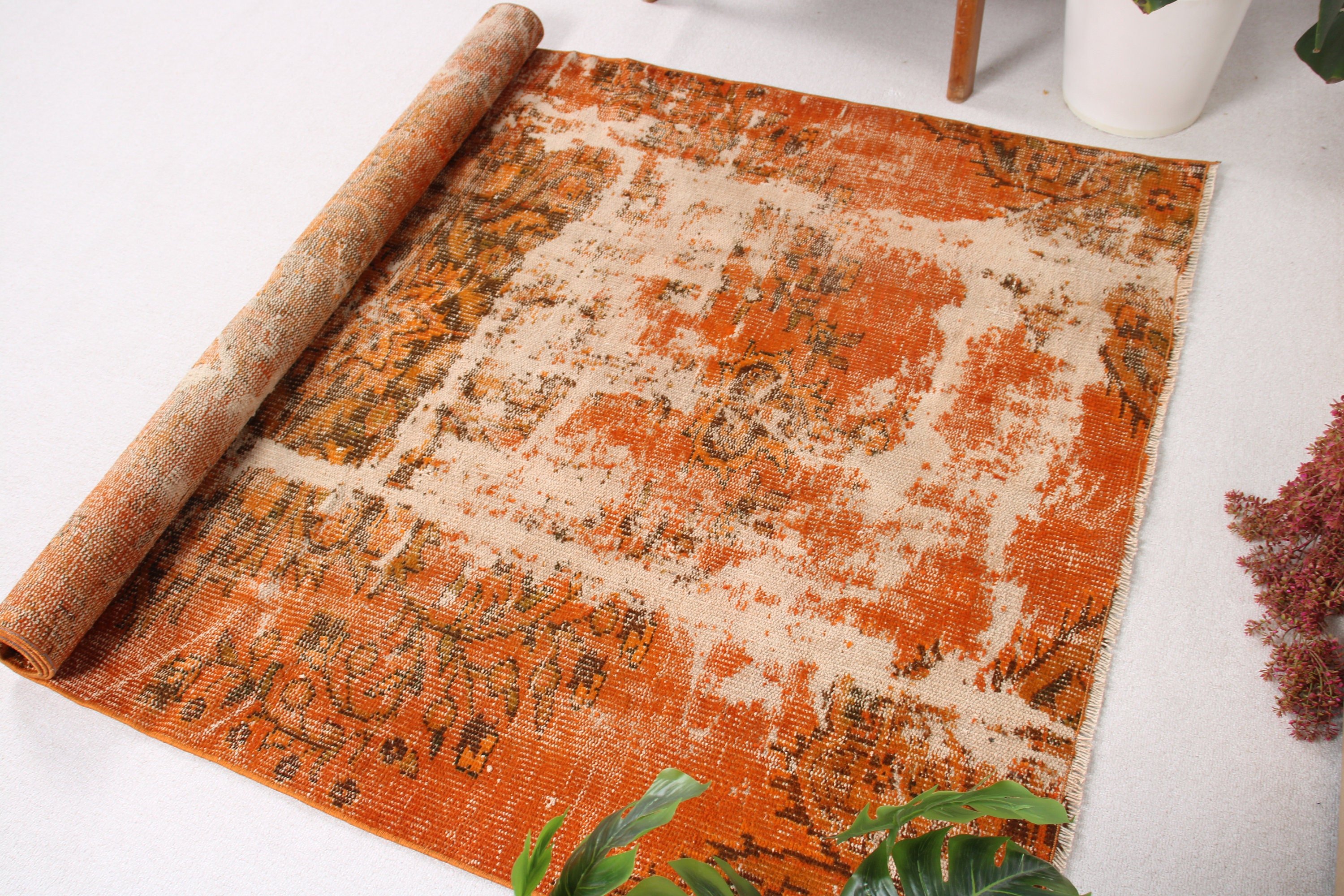 Vintage Rugs, Aztec Rugs, Boho Rug, Turkish Rug, Kitchen Rugs, 4.4x7.2 ft Area Rugs, Wool Rug, Vintage Area Rug, Orange Anatolian Rugs