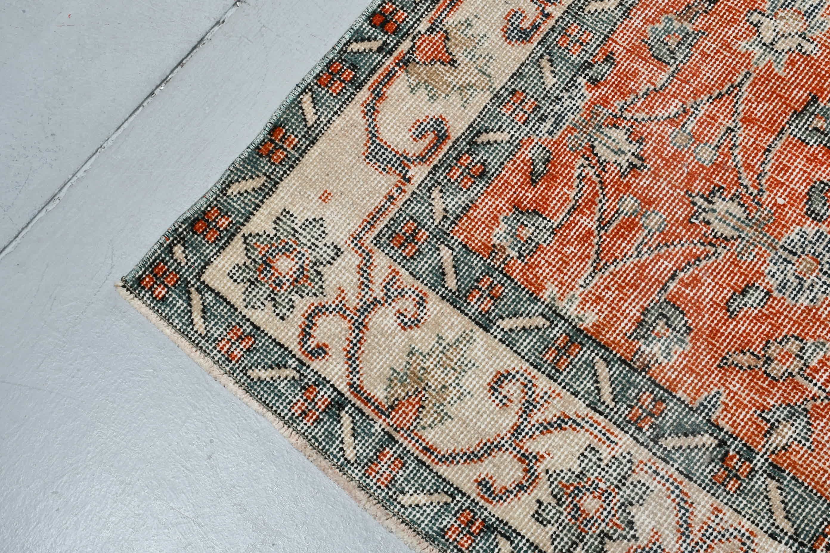 Living Room Rug, Orange Floor Rug, Rugs for Indoor, Turkish Rug, Vintage Rug, Indoor Rugs, Kitchen Rug, 3.7x6.7 ft Area Rug