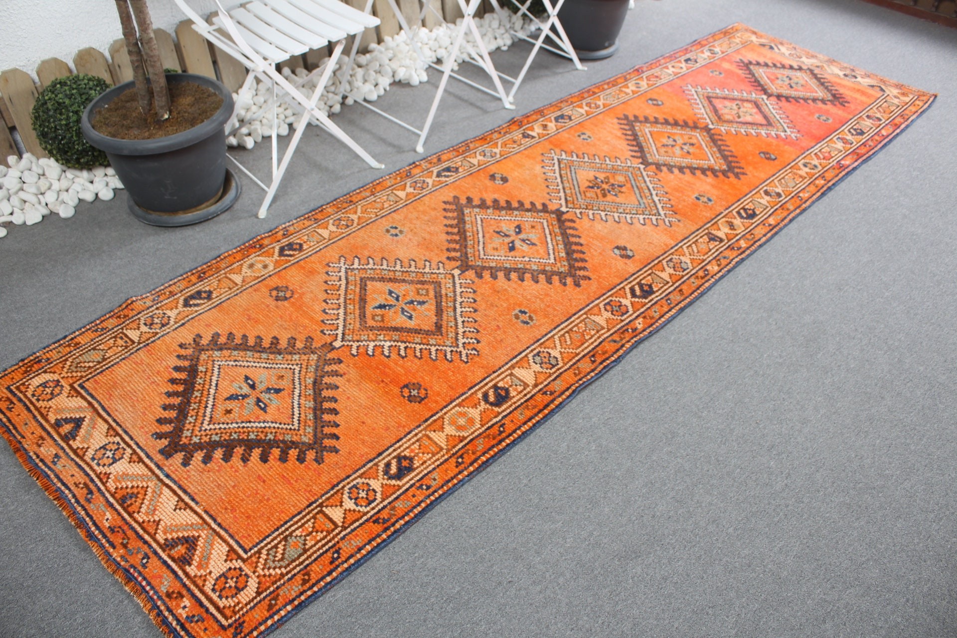 Kitchen Rugs, Home Decor Rug, Stair Rug, Vintage Rug, Orange Anatolian Rug, 3.1x10.5 ft Runner Rug, Bright Rugs, Oushak Rug, Turkish Rug