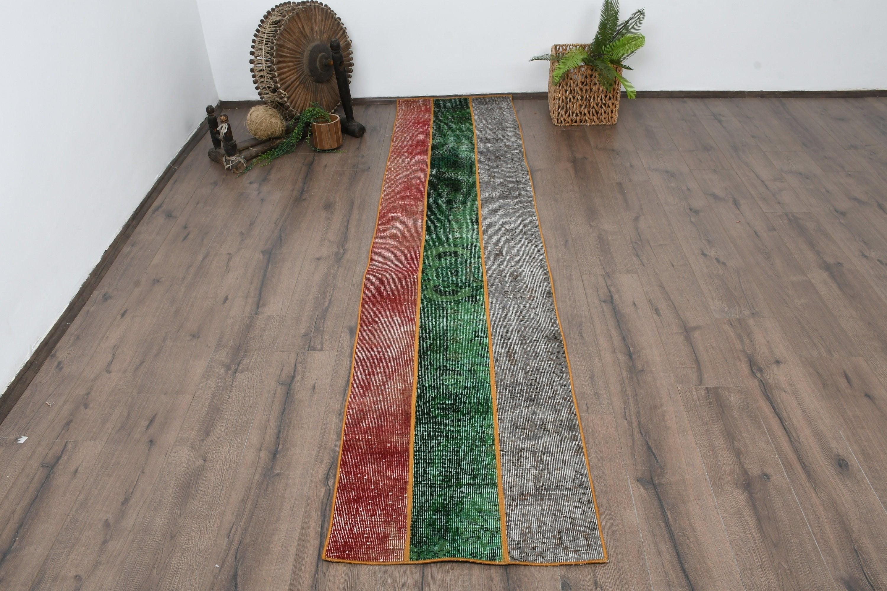 Vintage Rug, 2x8.7 ft Runner Rugs, Corridor Rugs, Green Bedroom Rugs, Anatolian Rug, Home Decor Rug, Turkish Rugs, Rugs for Corridor