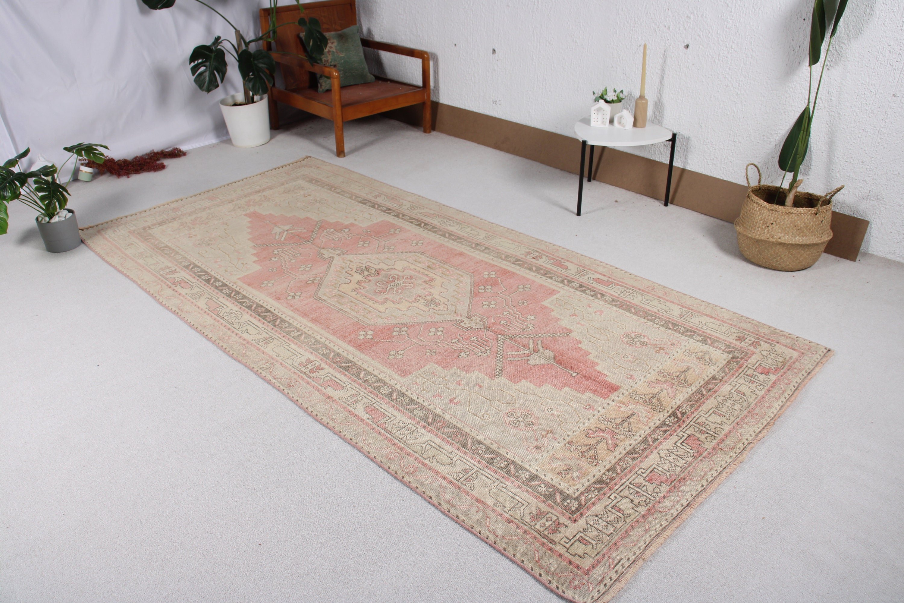 Ev Dekorasyonu Halıları, Büyük Oushak Halıları, Büyük Boho Halıları, Türk Halısı, Vintage Halı, Nötr Halı, Bej Mutfak Halısı, 4,5x9,4 ft Büyük Halı