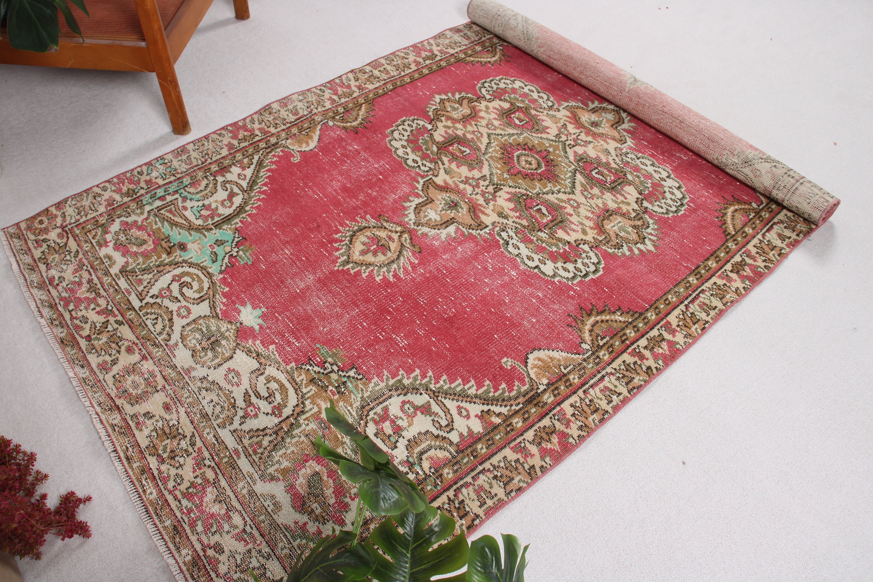 Vintage Rugs, 4.2x7.7 ft Area Rugs, Living Room Rugs, Indoor Rug, Bedroom Rug, Floor Rug, Turkish Rug, Statement Rug, Pink Anatolian Rugs