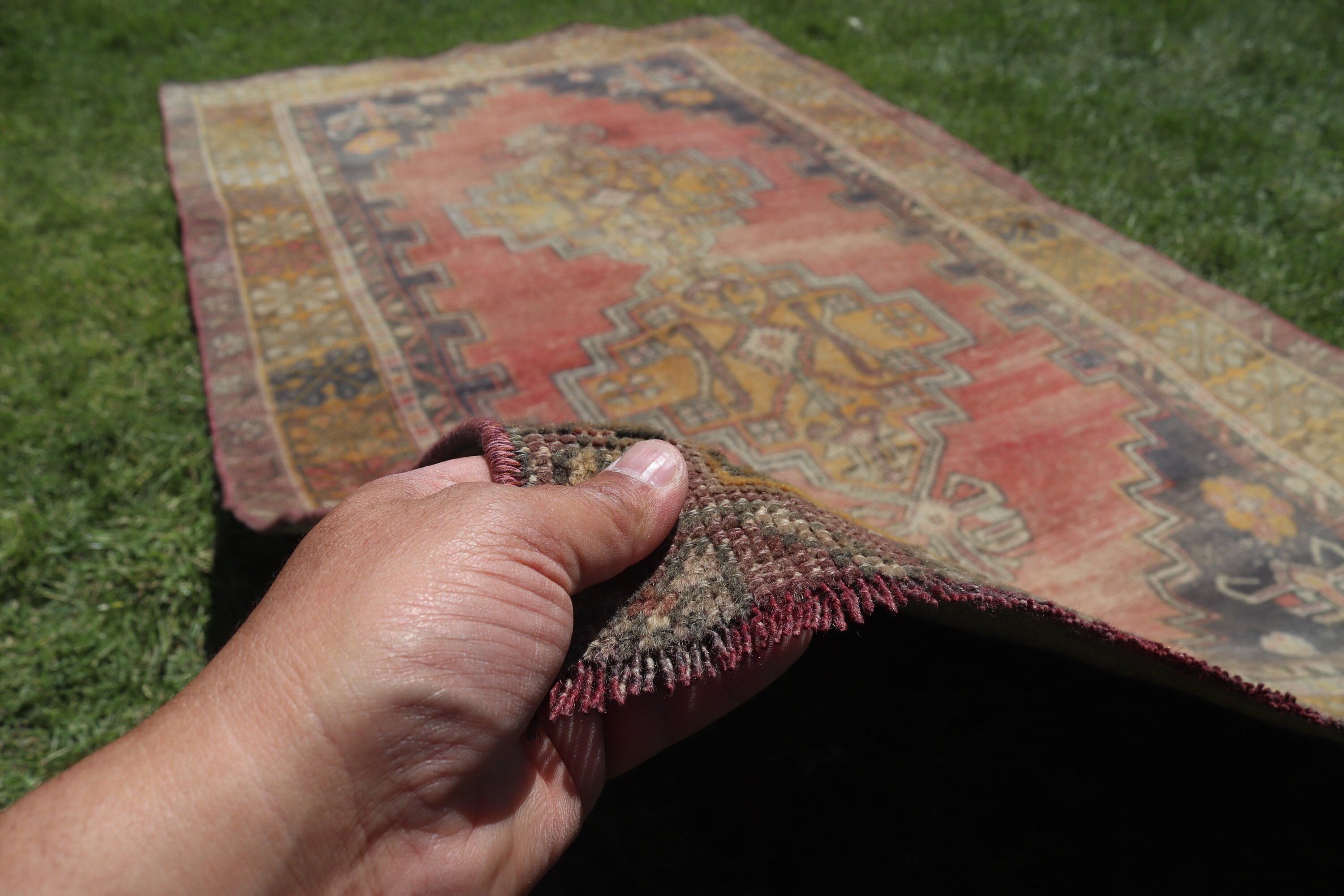 3.8x6.7 ft Area Rug, Kitchen Rugs, Floor Rug, Luxury Rugs, Red Geometric Rugs, Vintage Rug, Anatolian Rug, Rugs for Bedroom, Turkish Rugs