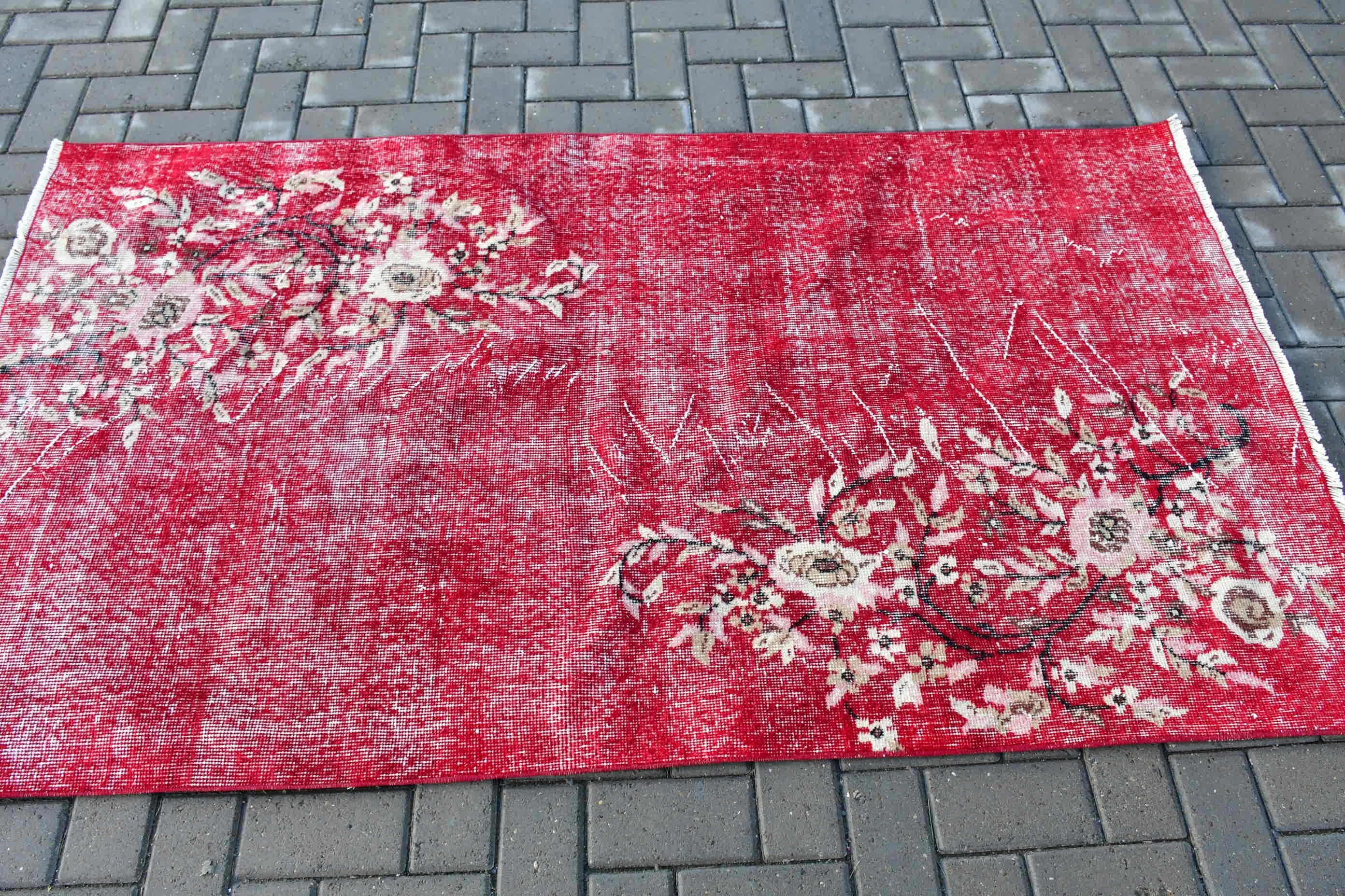 Nomadic Rug, Vintage Rug, Rugs for Entry, Nursery Rug, 3.7x6.4 ft Accent Rugs, Turkish Rug, Red Kitchen Rugs, Anatolian Rugs