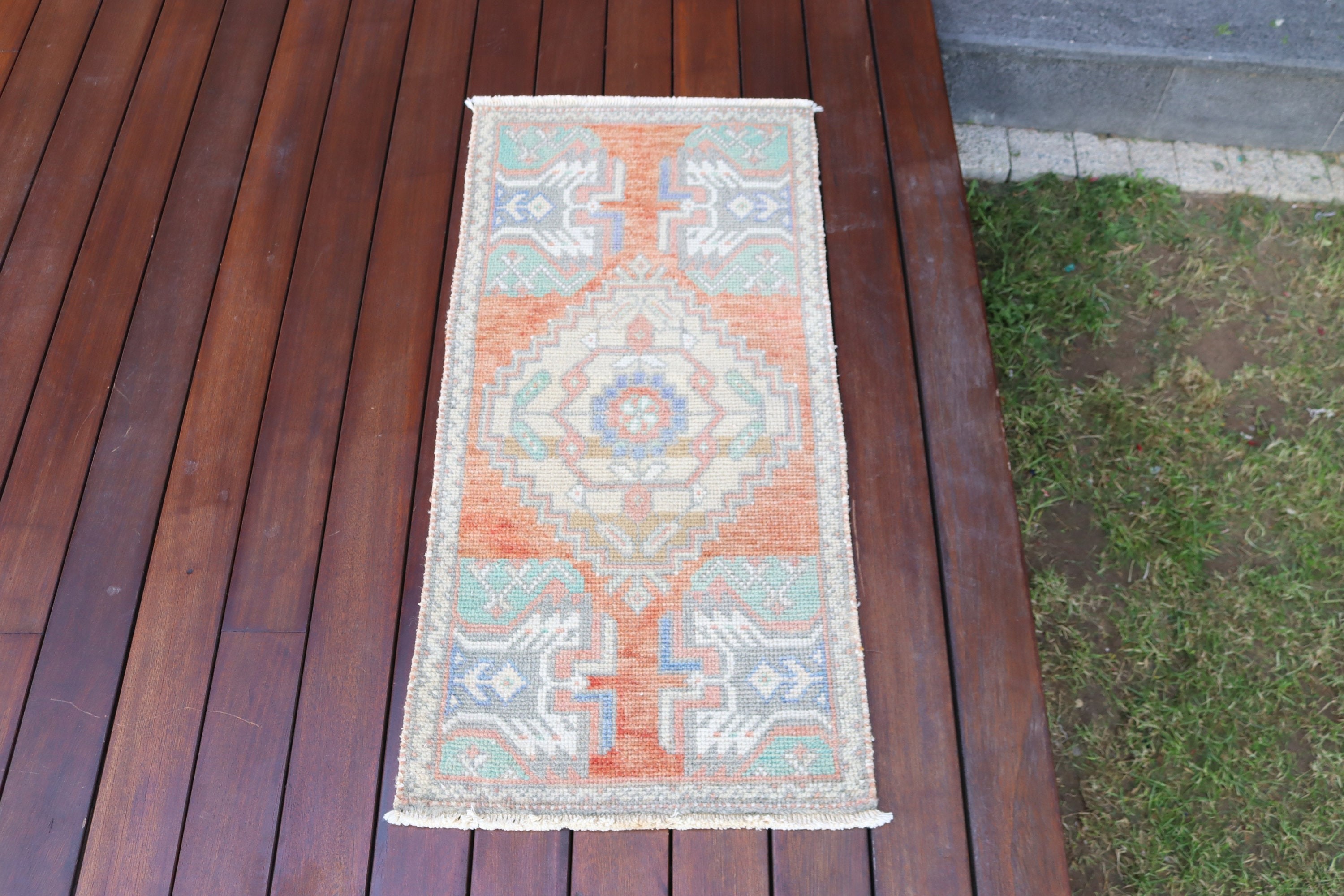 Home Decor Rugs, Turkish Rug, Orange Modern Rug, Turkey Rug, Small Area Rug, Kitchen Rug, 1.5x3.1 ft Small Rug, Wool Rugs, Vintage Rugs