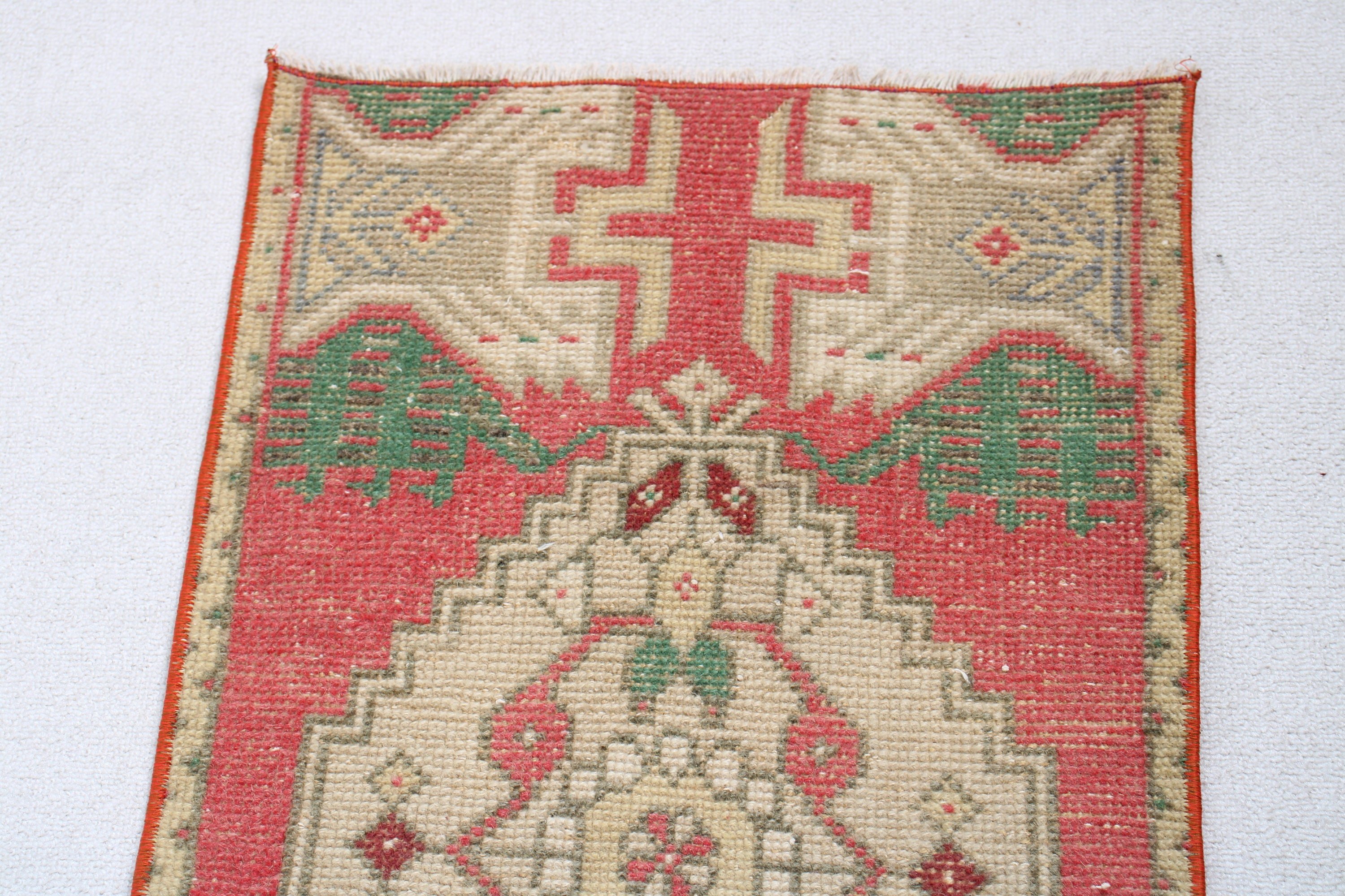 Kırmızı Oushak Halı, Küçük Boho Halılar, Paspas Halısı, Vintage Halılar, Türk Halıları, Modern Halı, 1.6x3 ft Küçük Halı, Giriş Halıları