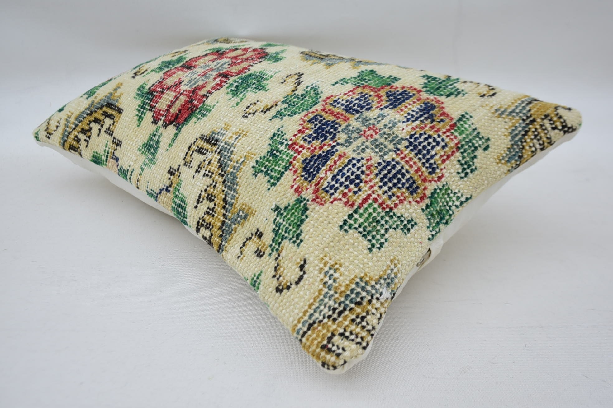 Boho Pillow, 12"x20" Beige Pillow Case, Authentic Pillow, Kilim Pillow, Accent Throw Pillow Sham, Colorful Cushion Case, Turkish Pillow