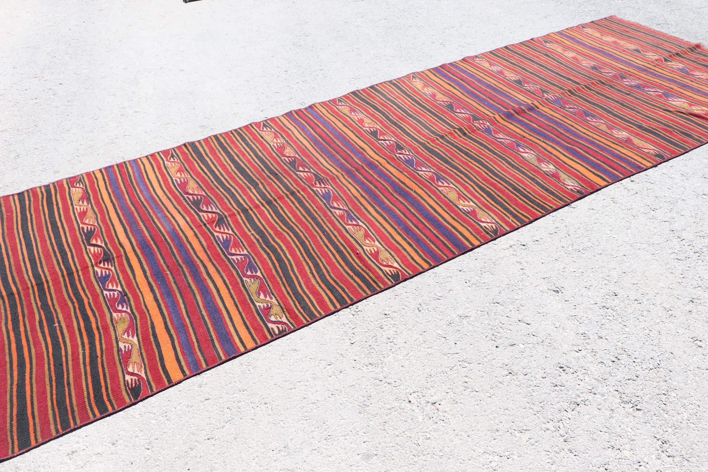 Wool Rug, Kilim, Hallway Rug, Turkish Rugs, Abstract Rugs, Vintage Rug, Red  4.3x11.5 ft Runner Rug, Antique Rug, Kitchen Rug