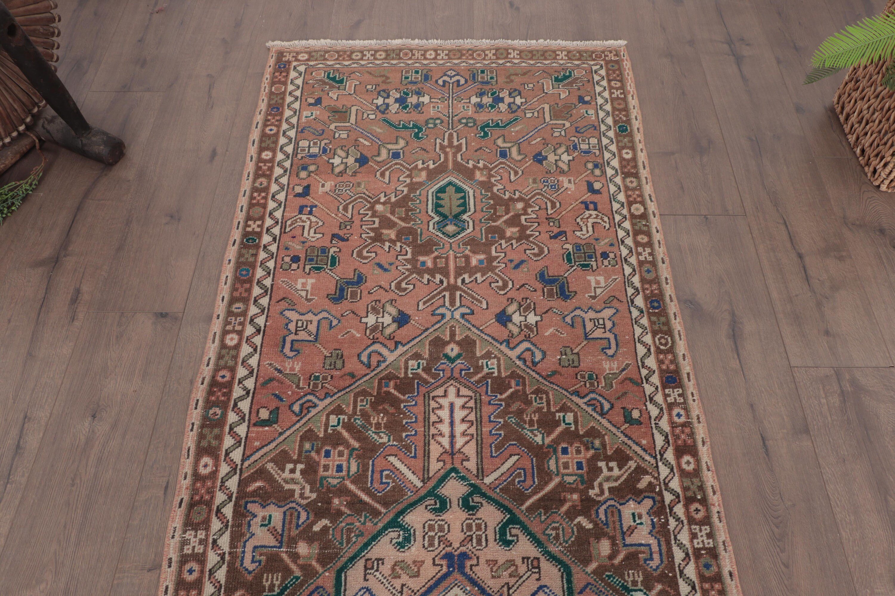 3x11.4 ft Runner Halı, Kahverengi Açıklama Halıları, Vintage Halı, Türk Halıları, Fas Halıları, Mutfak Halısı, Uzun Koşucu Halıları, Oushak Halıları