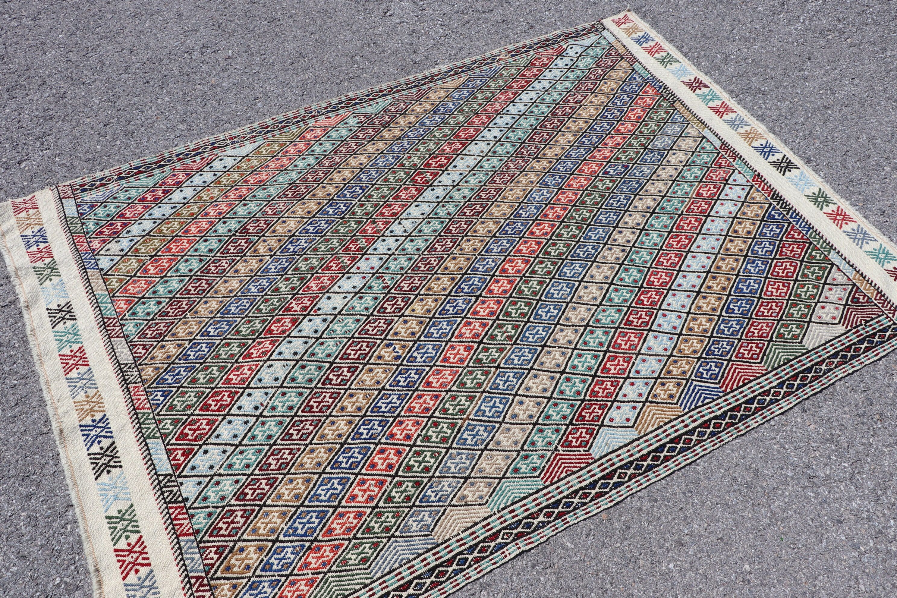 Bedroom Rug, Turkish Rug, Rugs for Bedroom, Blue Oushak Rug, Wool Rug, Vintage Rug, 3.9x5.7 ft Accent Rug, Nursery Rugs, Kilim, Old Rug