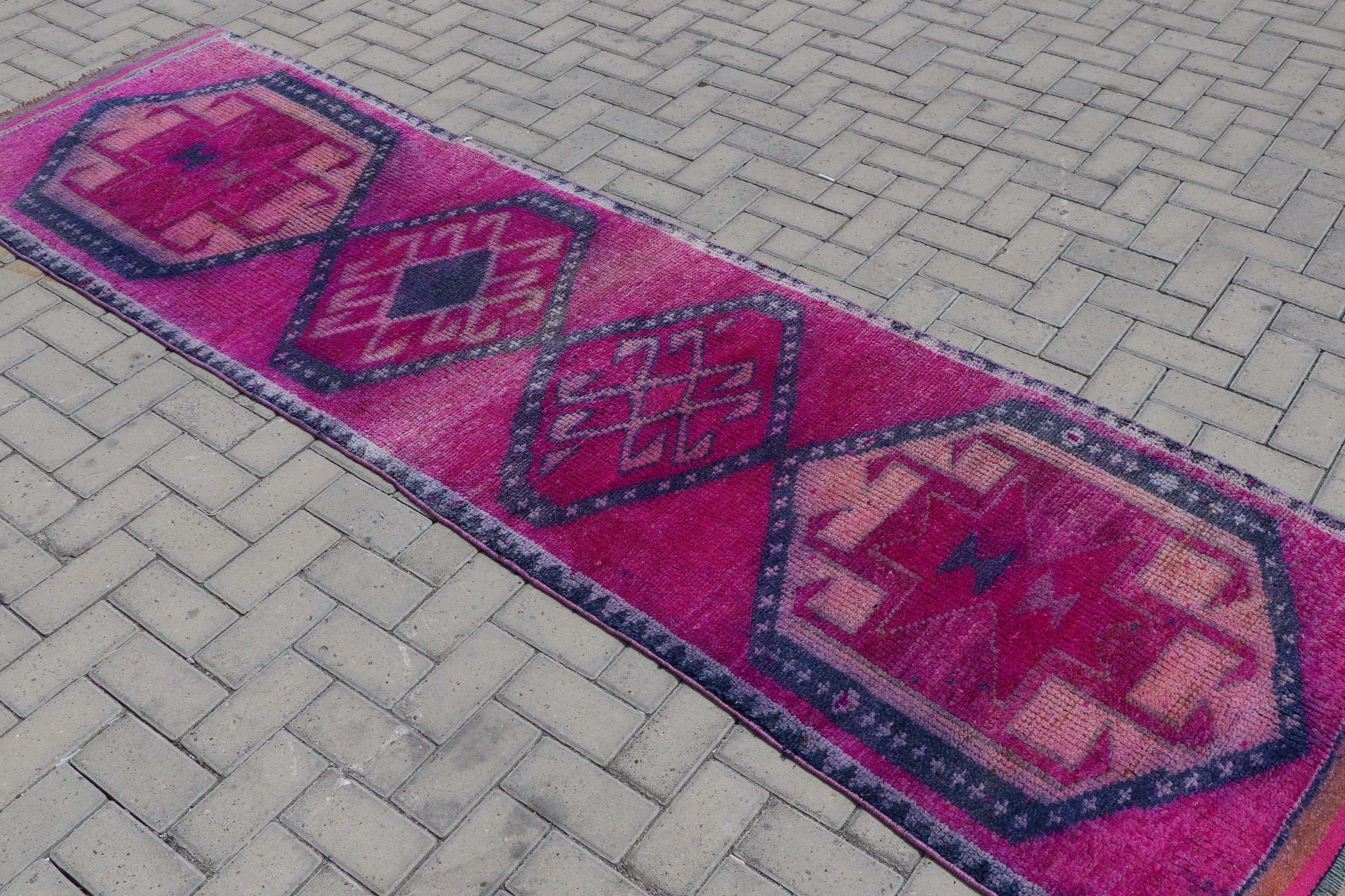 Pink Anatolian Rug, 2.9x10.3 ft Runner Rugs, Kitchen Rug, Vintage Rug, Bedroom Rugs, Dorm Rug, Corridor Rug, Rugs for Corridor, Turkish Rug