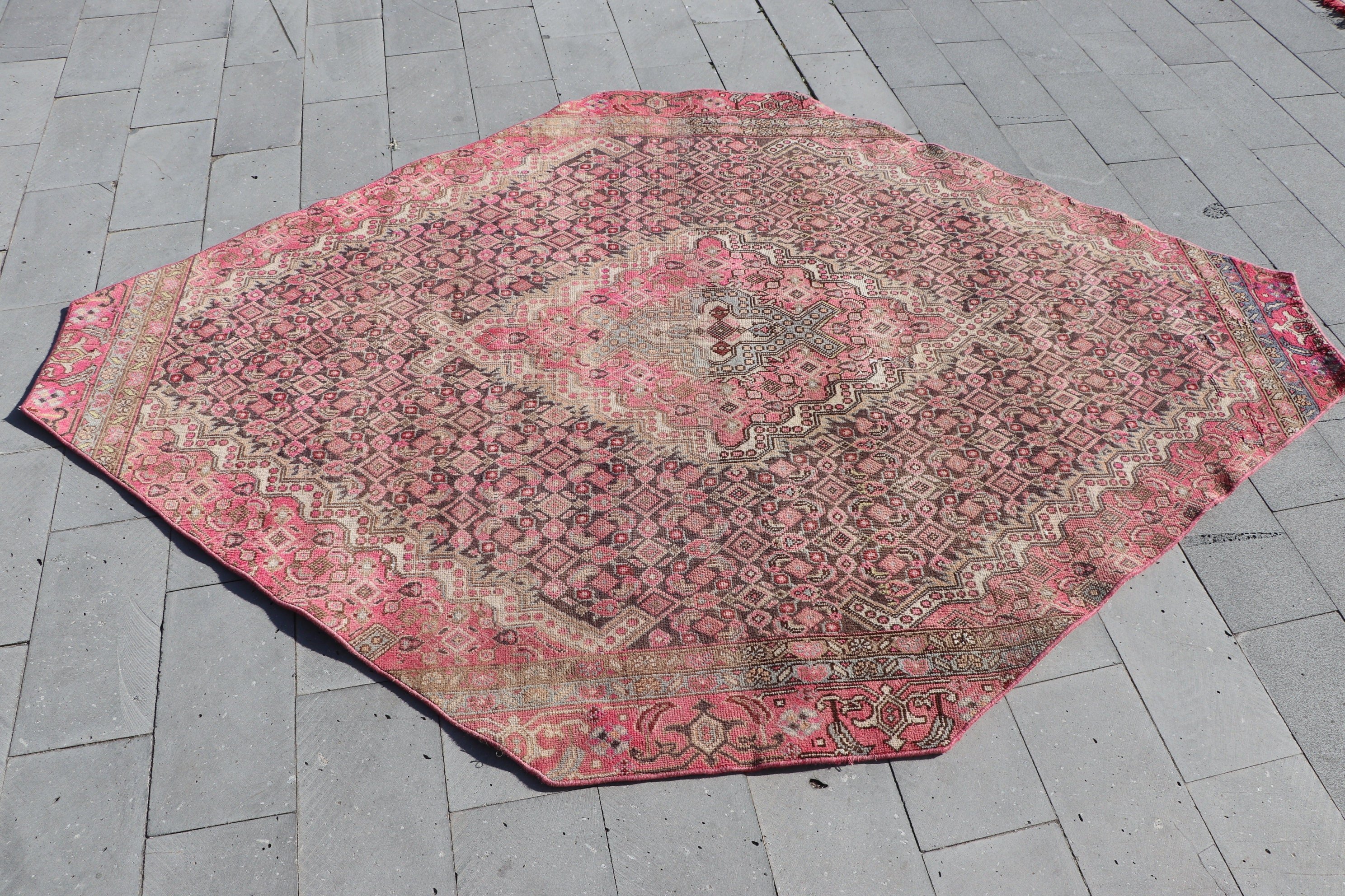 Antika Halı, Pembe Fas Halısı, Salon Halıları, Tasarımcı Halısı, Türk Halıları, 5.6x8.1 ft Büyük Halı, Fas Halısı, Oturma Odası Halısı, Vintage Halı