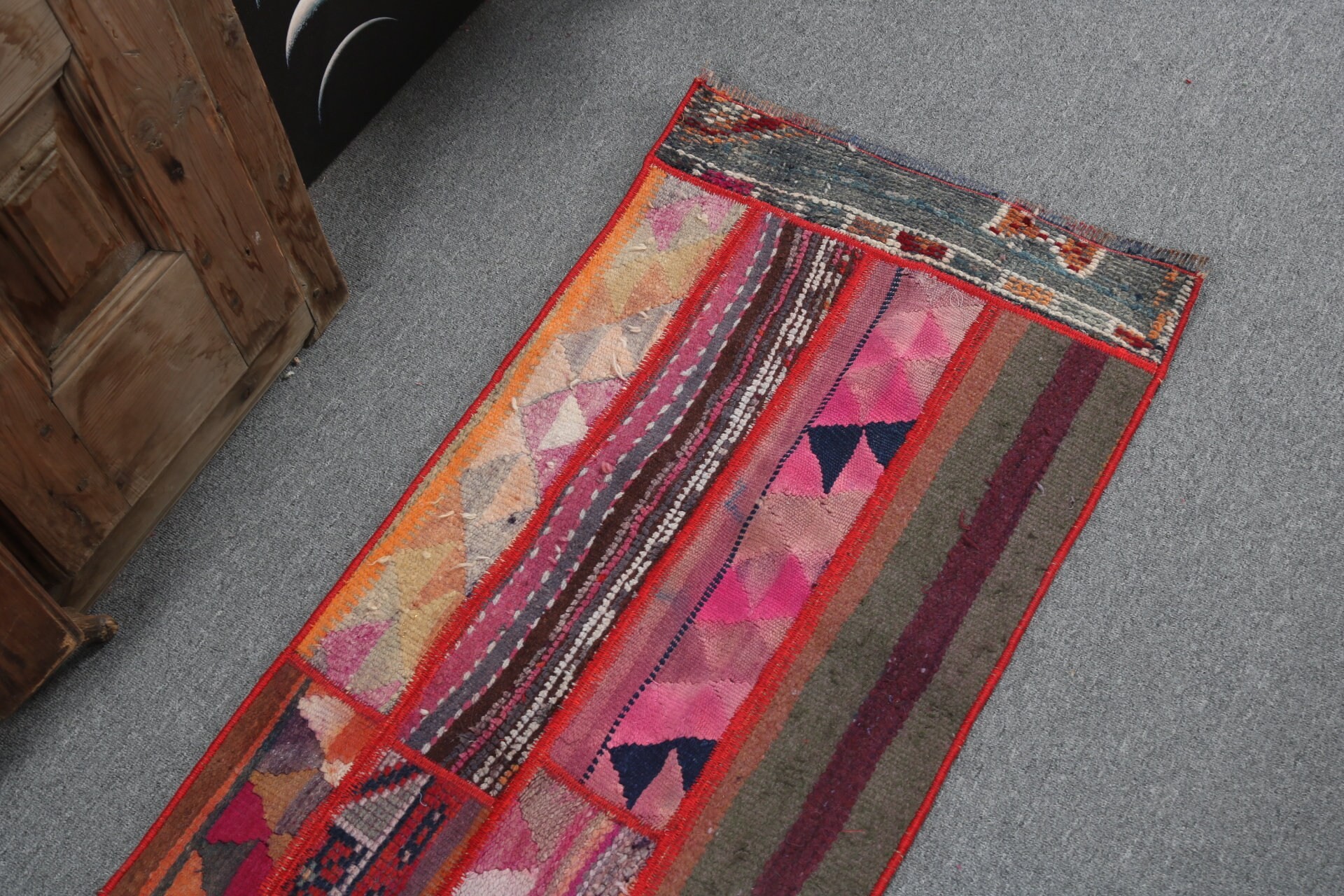 Vintage Halı, 1.8x5 ft Küçük Halılar, Lüks Halı, Türk Halıları, Pembe Yatak Odası Halısı, Oushak Halıları, Küçük Boho Halısı, Yatak Odası Halıları, Banyo Halıları