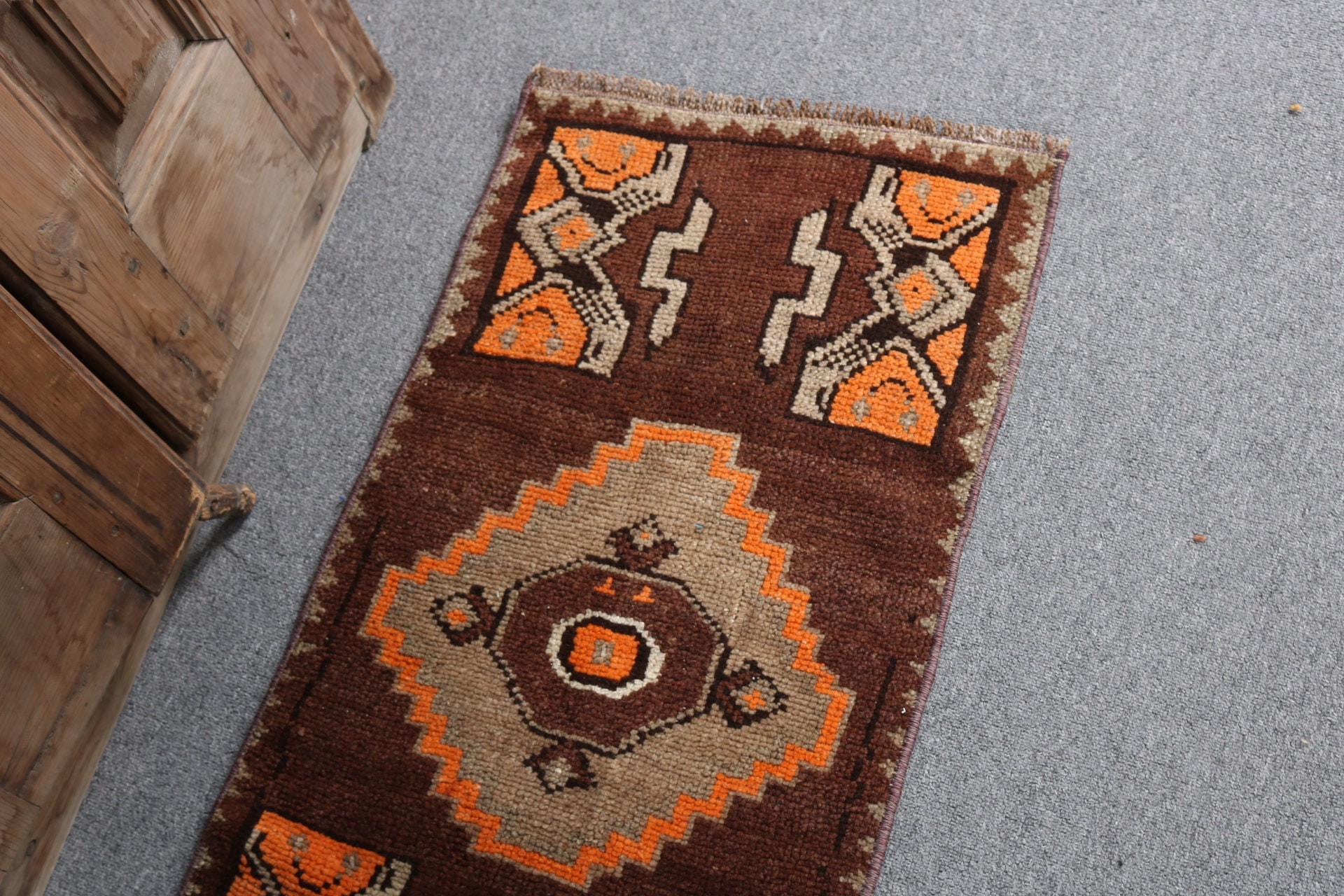 Vintage Rug, Bedroom Rug, Turkish Rug, Brown Moroccan Rugs, Exotic Rugs, Floor Rug, Car Mat Rug, 1.5x3 ft Small Rug, Wall Hanging Rug