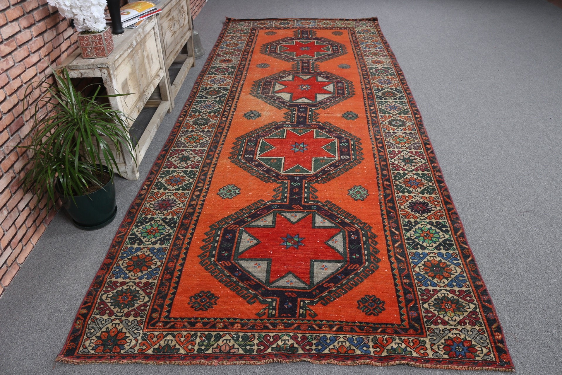 5x12.6 ft Runner Rug, Stair Rug, Abstract Rugs, Vintage Rug, Rugs for Kitchen, Turkish Rugs, Bedroom Rug, Red Oushak Rug