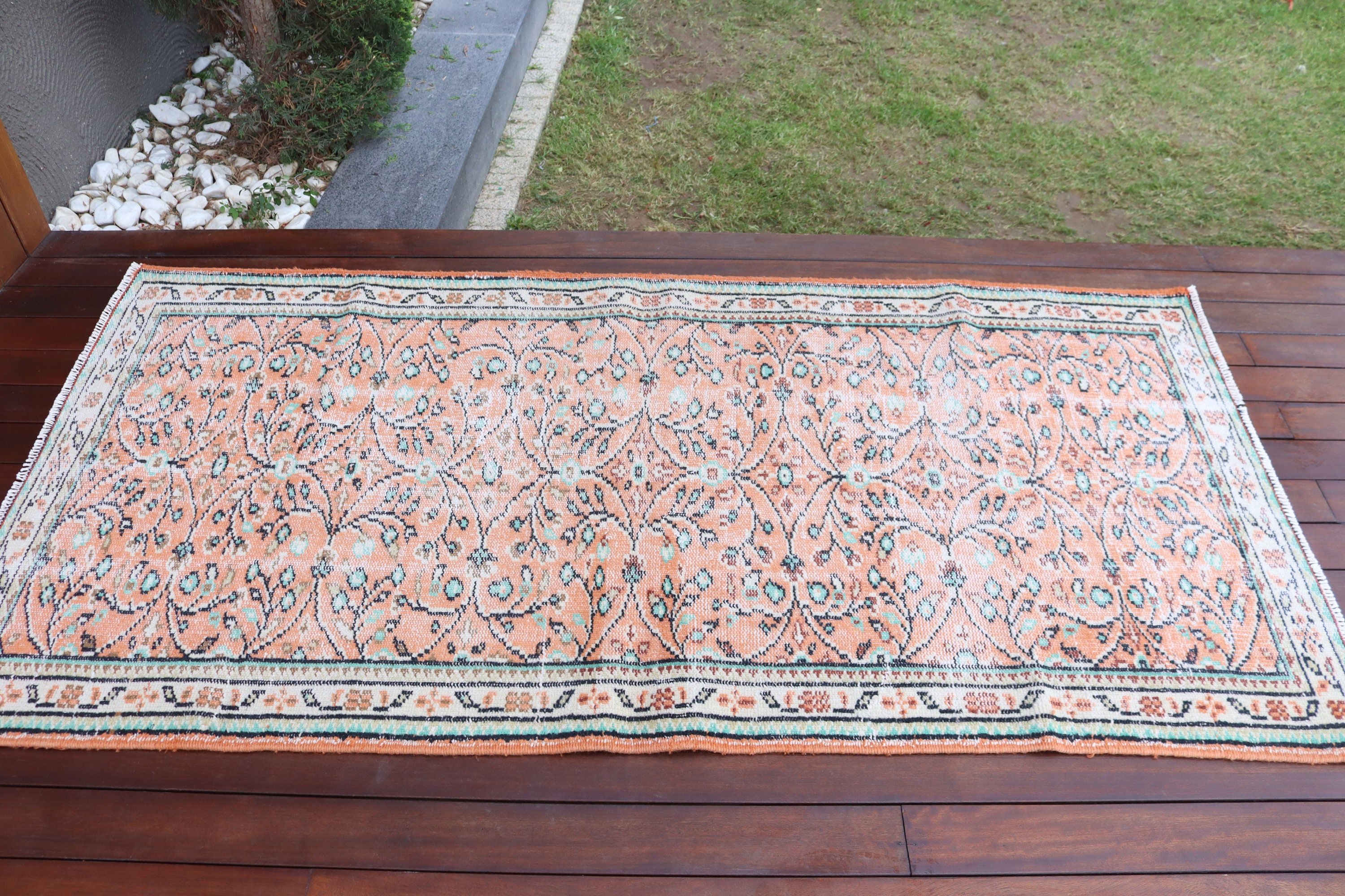 Vintage Halılar, Antika Halı, Giriş Halıları, 3,2x6,6 ft Accent Halı, Yatak Odası Halısı, Mutfak Halıları, Yün Halı, Türk Halısı, Turuncu El Dokuma Halılar