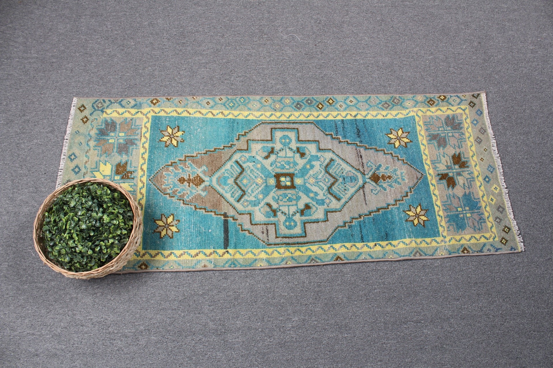 Vintage Halı, Ev Dekorasyonu Halısı, Yurt Halıları, Araba Paspası Halıları, Banyo Halısı, Mutfak Halısı, Mavi Oushak Halıları, Türk Halısı, 1.6x3.9 ft Küçük Halılar