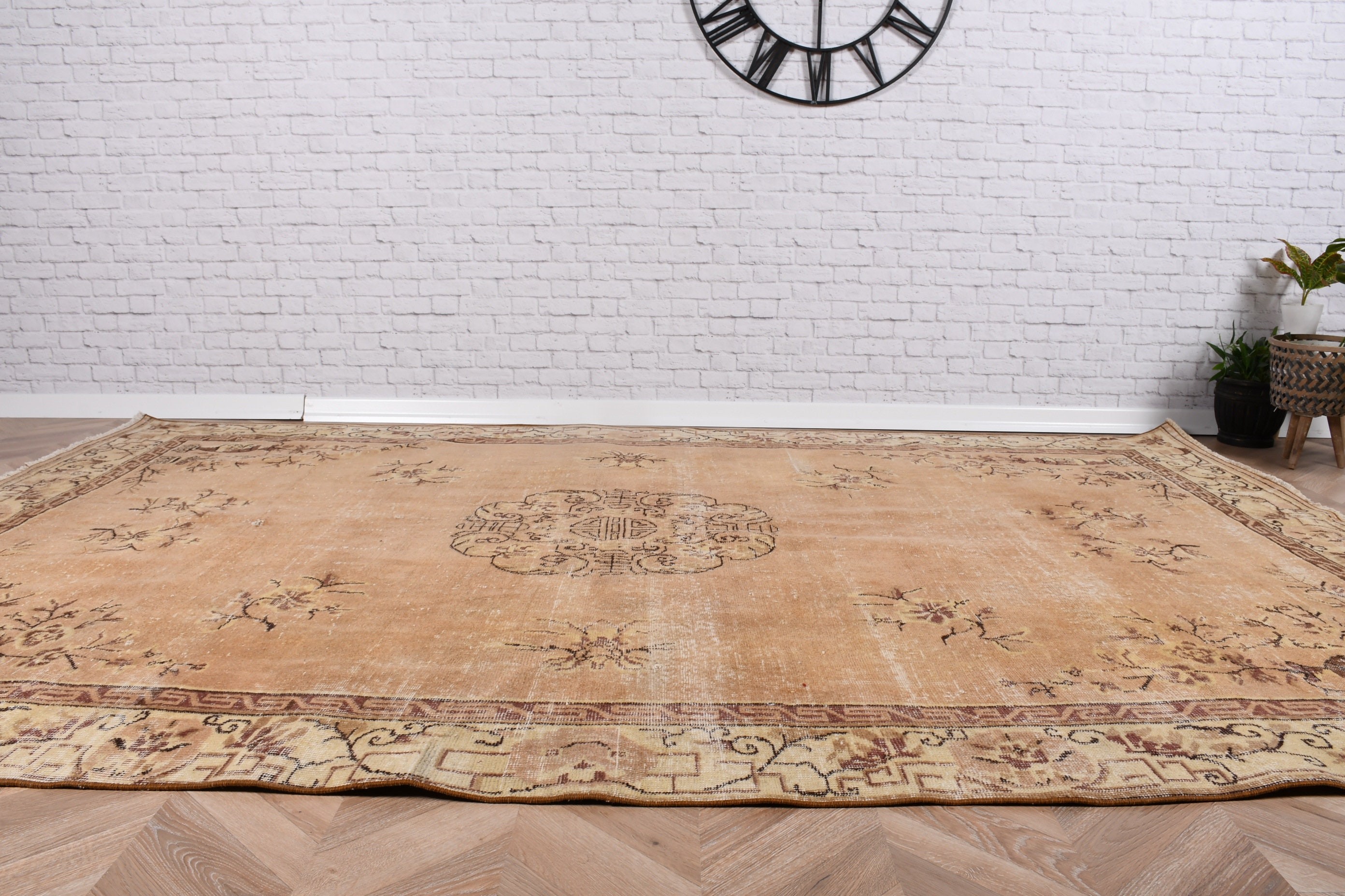 5.8x9.4 ft Büyük Halı, Yeşil Boho Halı, Büyük Oushak Halı, Türk Halıları, Antika Halı, Sanatsal Halı, Havalı Halılar, Büyük Boho Halıları, Vintage Halı