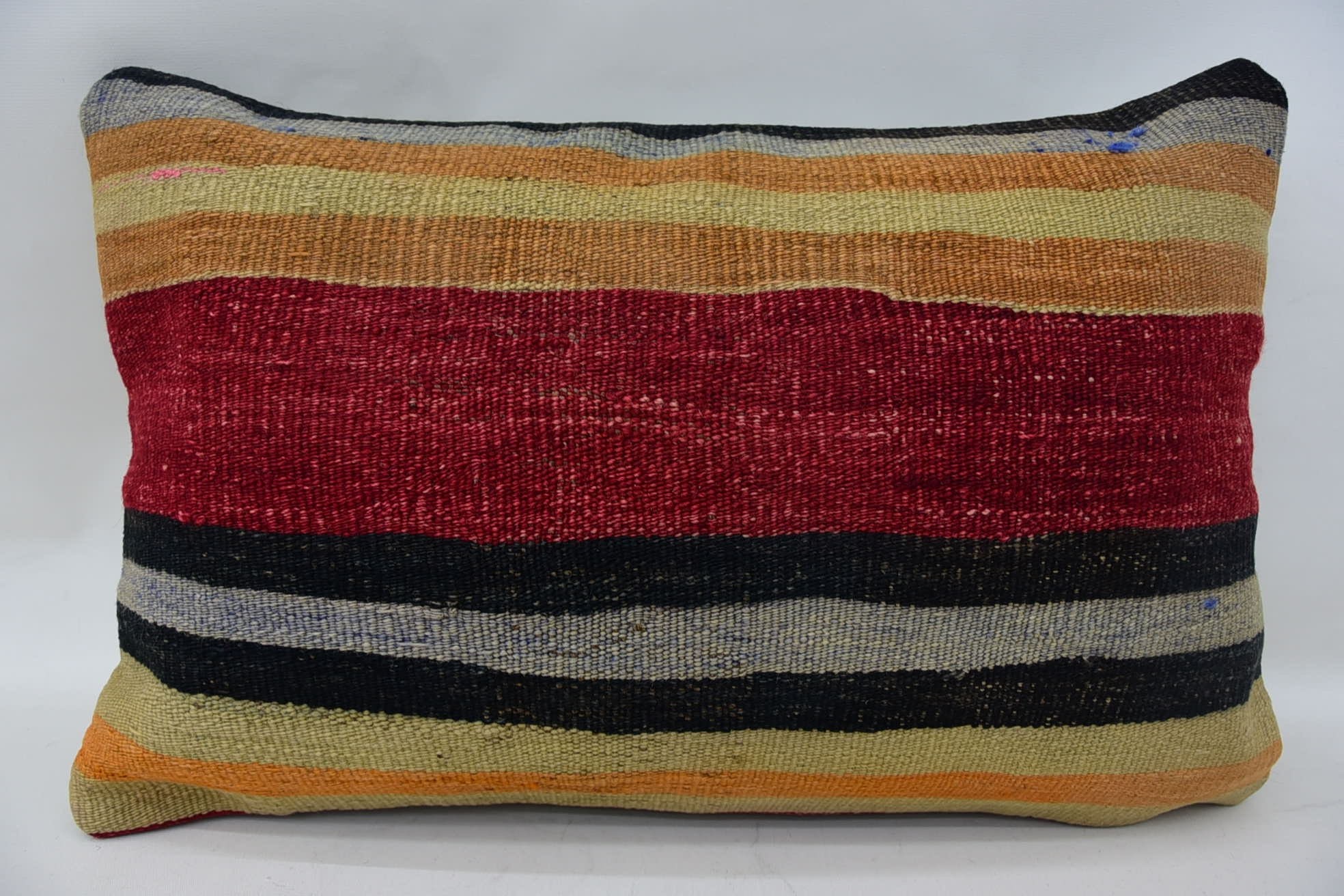 Vintage Pillow, Office Chair Pillow, Throw Kilim Pillow, 16"x24" Red Pillow, Sofa Bolster Pillow Cover, Home Decor Pillow