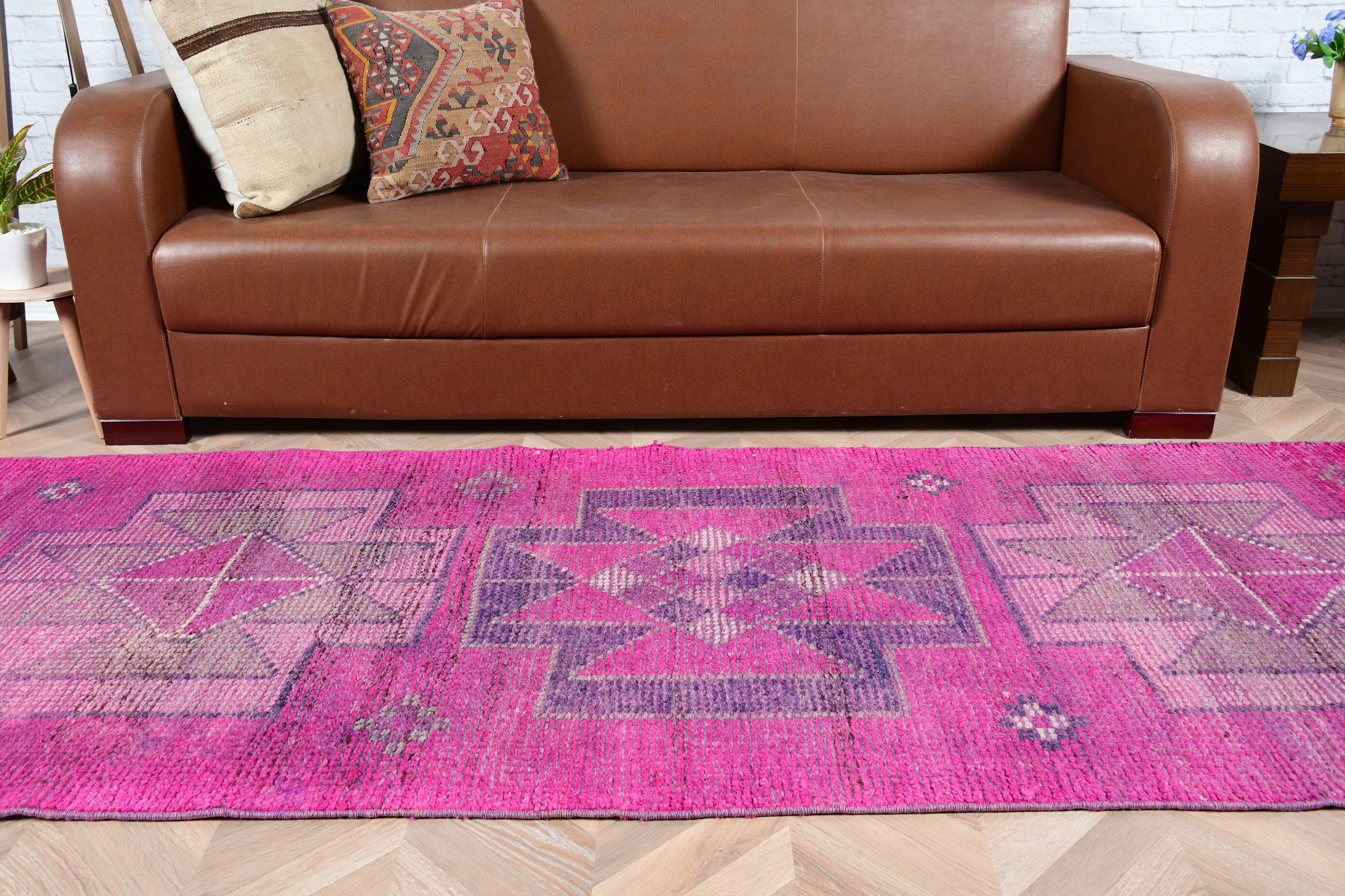 Pink Floor Rug, 3.1x11.1 ft Runner Rugs, Kitchen Rug, Moroccan Rug, Rugs for Stair, Turkish Rugs, Floral Runner Rug Rugs, Vintage Rug