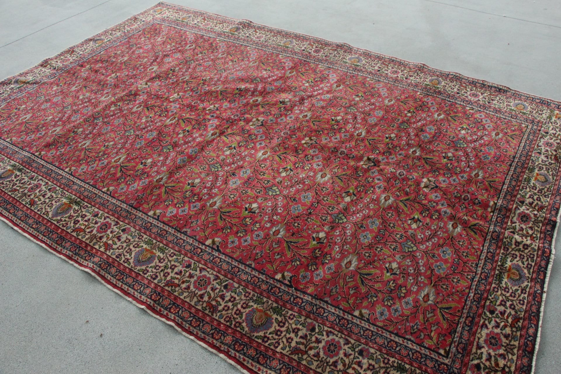 Dekoratif Halı, Kırmızı Oushak Halılar, 6.3x9.4 ft Büyük Halı, Oturma Odası Halıları, Türk Halısı, Vintage Halı, Yatak Odası Halısı, Salon Halısı, Mutfak Halıları