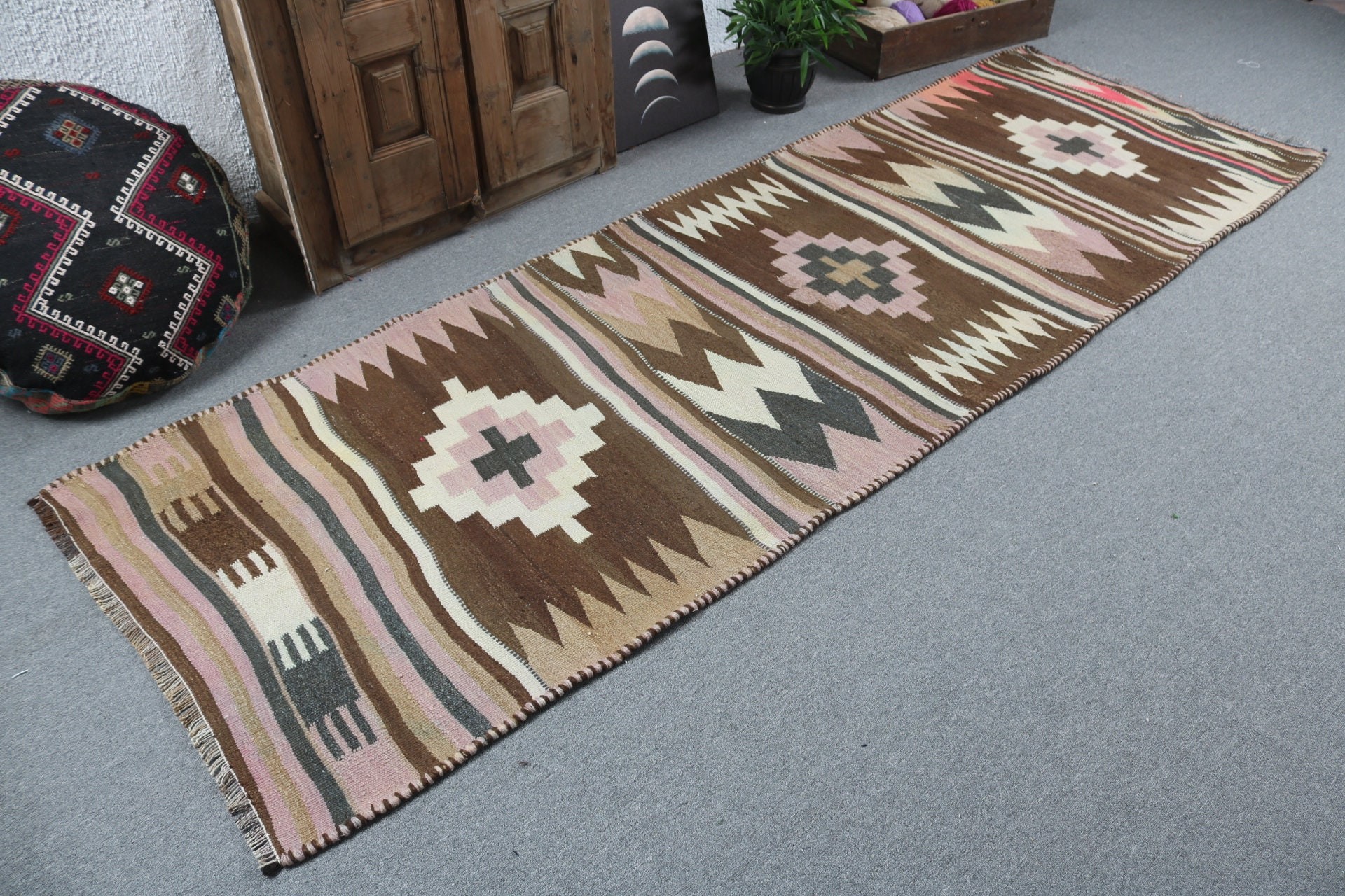 Uzun Yolluk Halıları, 3.2x9.8 ft Yolluk Halısı, Kilim, Ev Dekorasyonu Halısı, Koridor Halısı, Modern Halı, Kahverengi Nötr Halı, Vintage Halılar, Türk Halıları