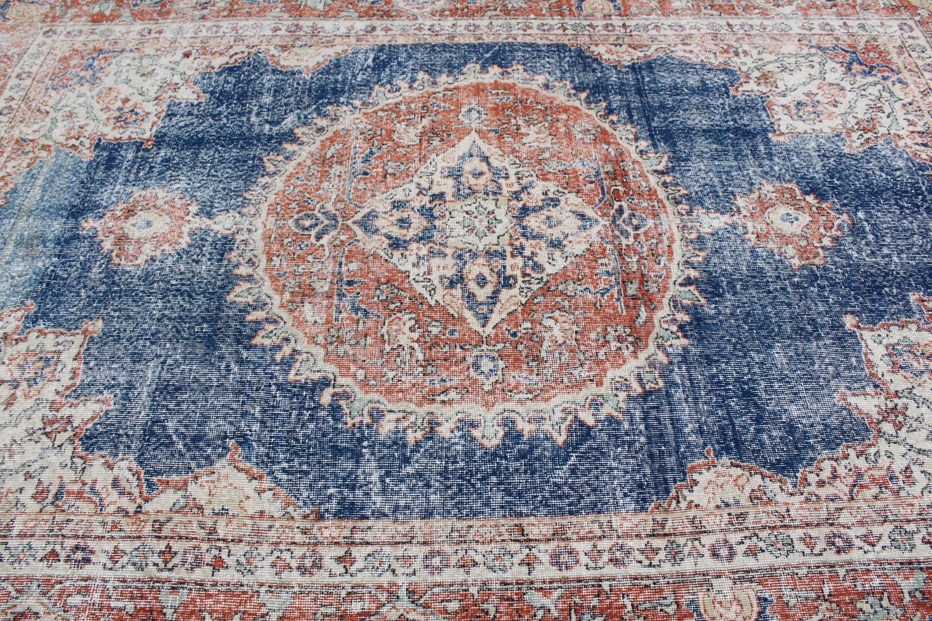 Yatak Odası Halısı, Türk Halısı, Sevimli Halı, Vintage Halılar, Yemek Odası Halıları, Oturma Odası Halıları, 7x10.5 ft Büyük Boy Halı, Mavi Oushak Halı, Antika Halı